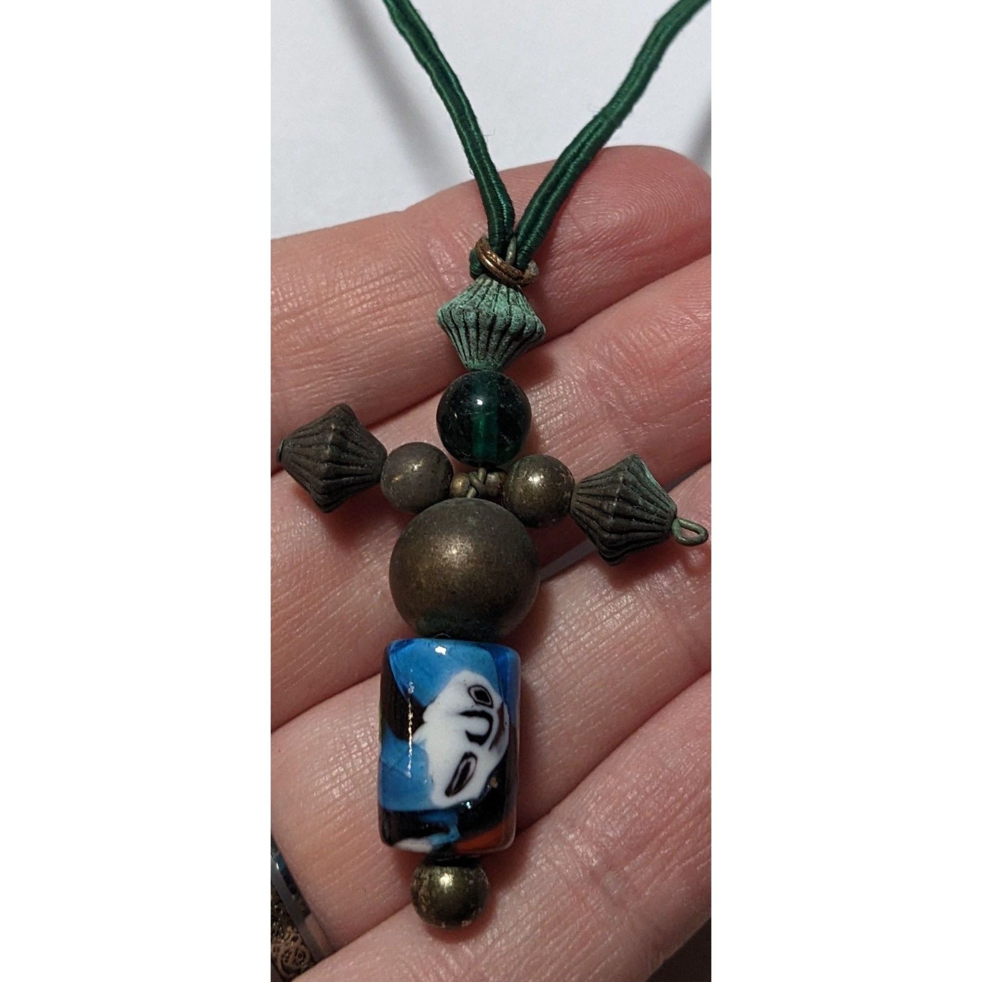 Other Vintage Brass And Glass Beaded Cross Necklace Size ONE SIZE - 8 Thumbnail