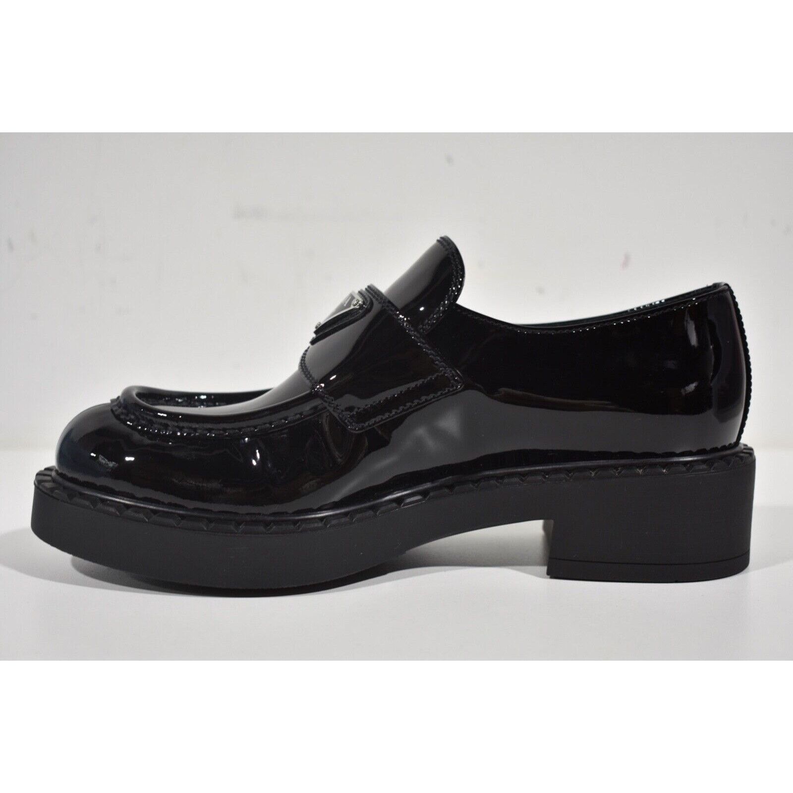 Prada Prada Chocolate Black Patent Leather Silver Logo Platform Size US 11.5 / IT 41.5 - 15 Thumbnail