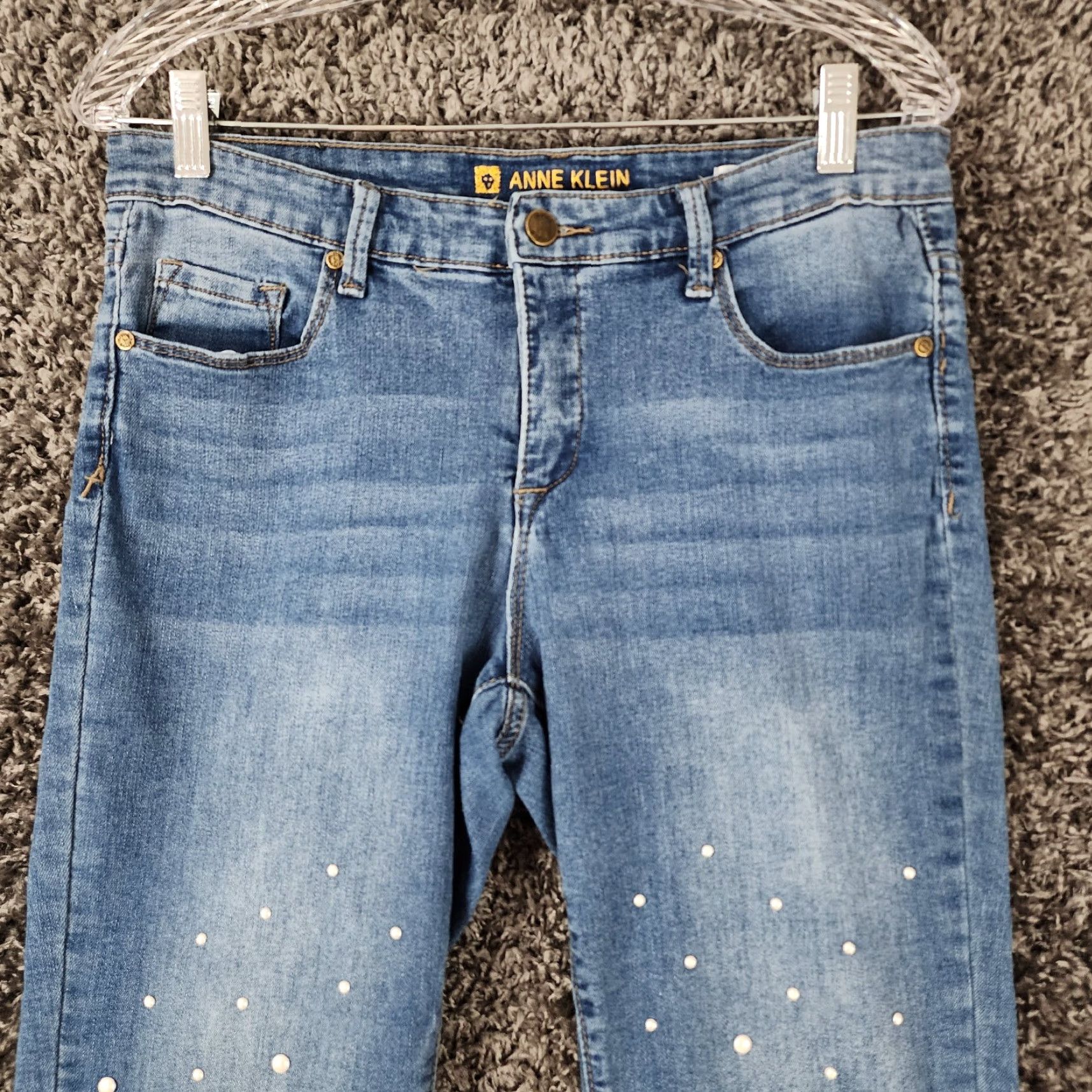 Anne Klein ANNE KLEIN Women's Jeans Girlfriend Badazzled Blue Size 6 Regular 32" Waist 28" Inseam Straight Blue Womens Size 28" / US 6 / IT 42 - 2 Thumbnail