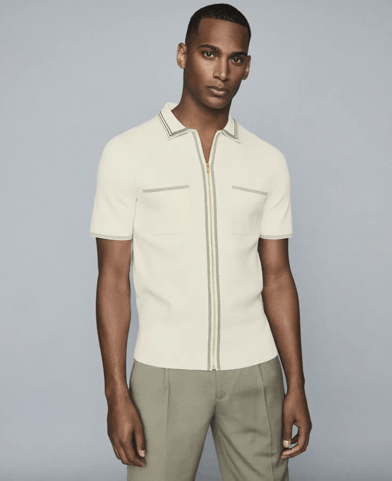 Reiss Tripper Ecru Tipped Zip Through Polo Size US S / EU 44-46 / 1 - 2 Thumbnail