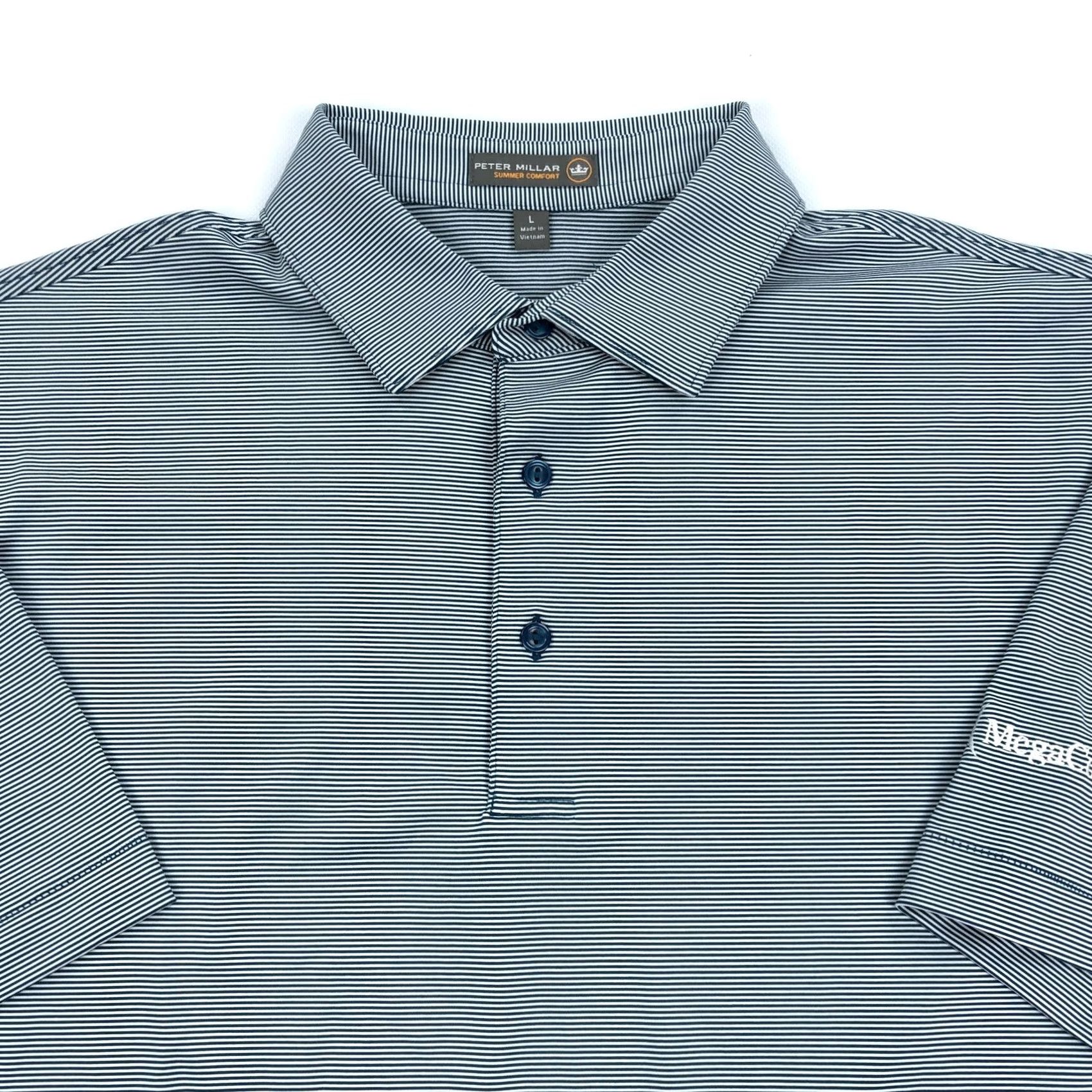 Peter Millar Peter Millar Summer Comfort Polo Shirt Mens Large Blue Striped Golf Shirt Size US L / EU 52-54 / 3 - 2 Thumbnail