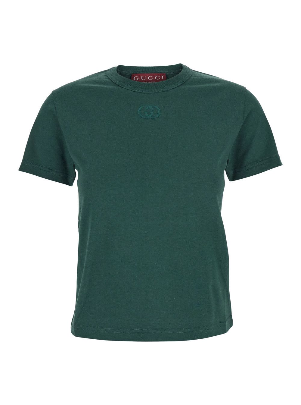 Gucci Green Crewneck T-Shirt with Double G Embroidery on the Front in Fabric Woman Size M / US 6-8 / IT 42-44 - 1 Thumbnail