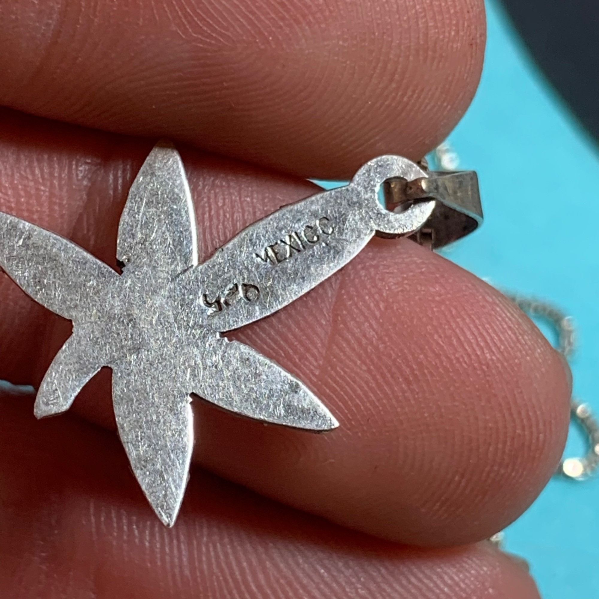 Vintage Vintage Sterling silver 925 Hemp Leaf Pendant 18" Box Chain Size ONE SIZE - 7 Thumbnail