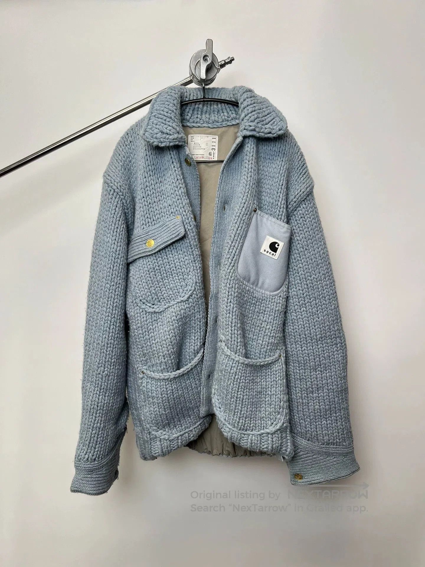 Sacai Blue Knit Collared Jacket with Pockets. Size US L / EU 52-54 / 3 - 1 Thumbnail