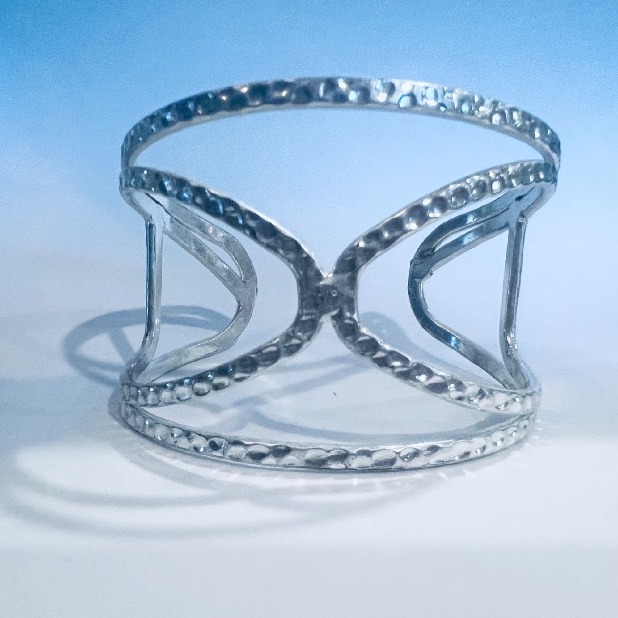 Other Silver Textured Open Cuff Bracelet Hammered Design Silver-To Size ONE SIZE - 1 Thumbnail