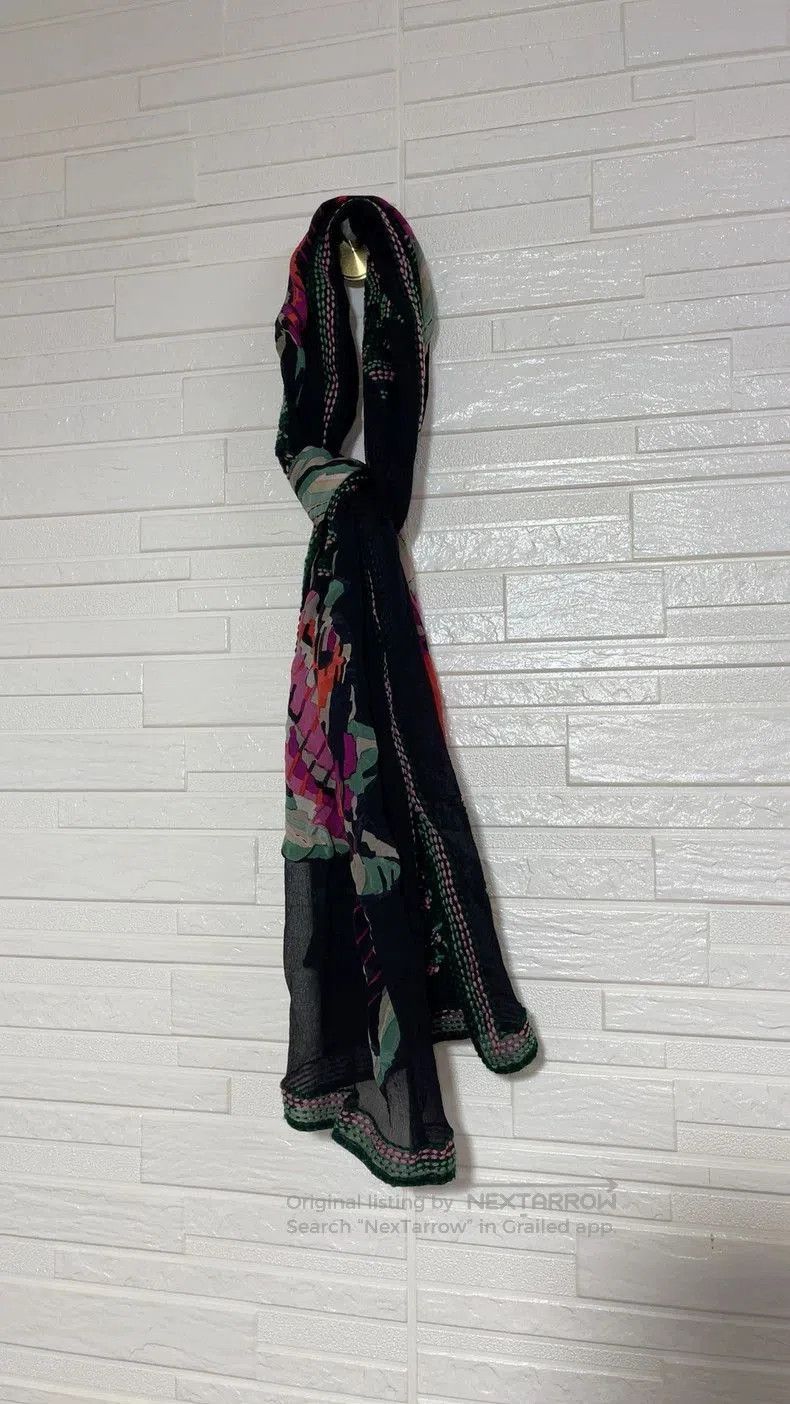 Dries Van Noten Black Silk Scarf with Colorful Embroidery. Size ONE SIZE - 4 Thumbnail