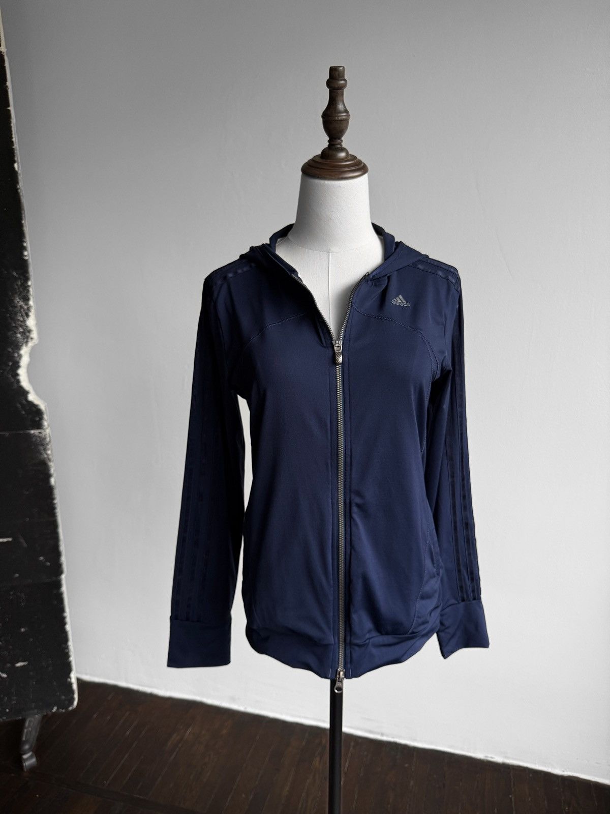 Adidas Adidas Navy Blue ClimaCool Full Zip 3 Stripe Hooded Jacket Size S / US 4 / IT 40 - 3 Thumbnail