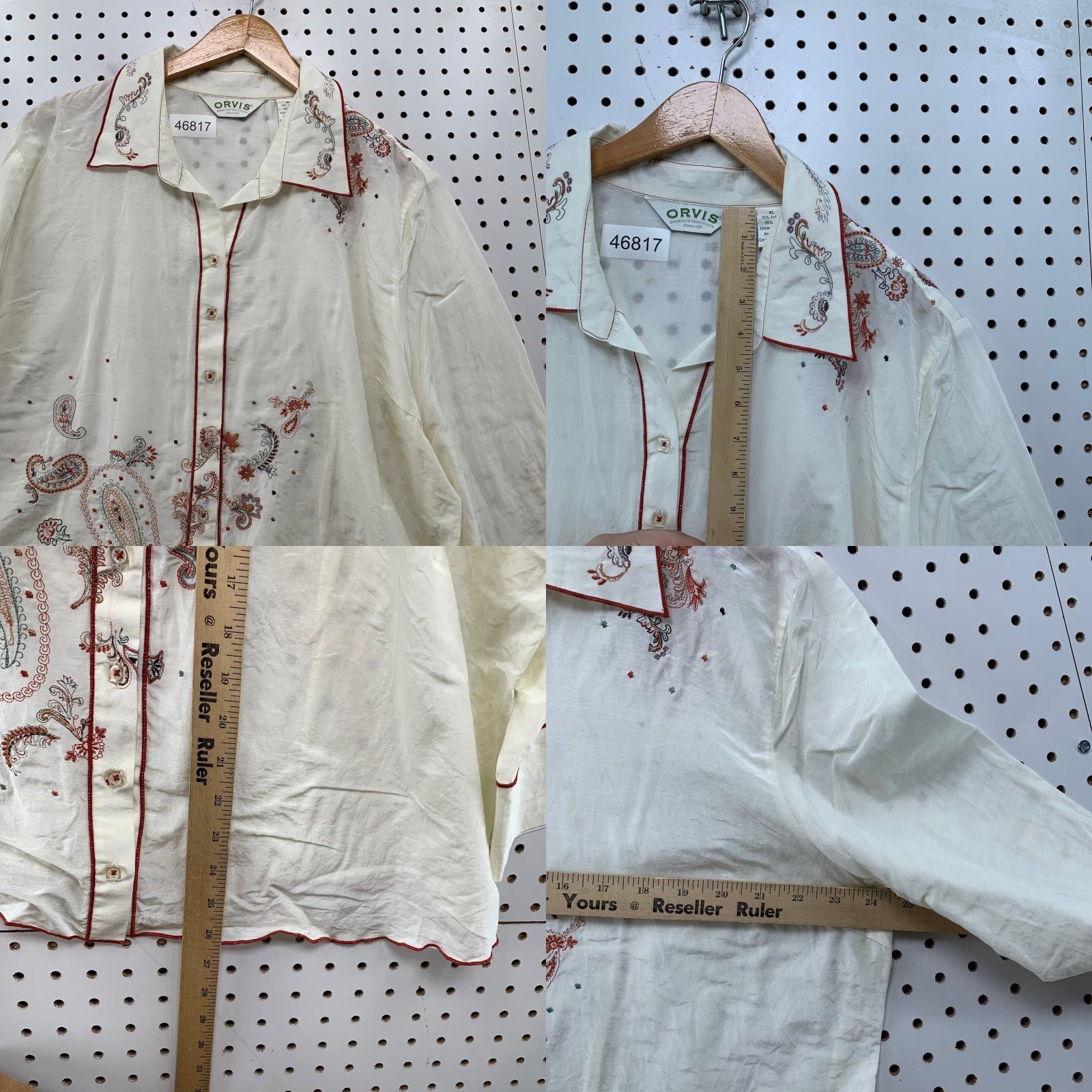 Orvis Orvis Silk Blouse Womens XL White Paisley Long Sleeve Button Cotton Blend Top Size XL / US 12-14 / IT 48-50 - 9 Thumbnail