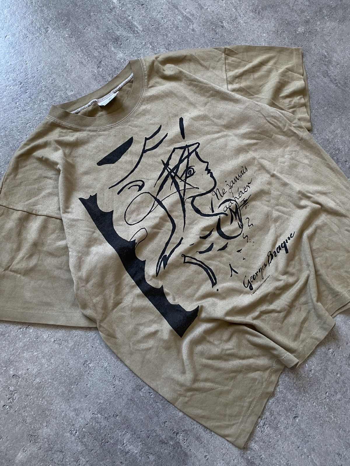 Vintage Vintage 1990 Beige Dyed Art Georges Braque Tee Size US XL / EU 56 / 4 - 2 Thumbnail
