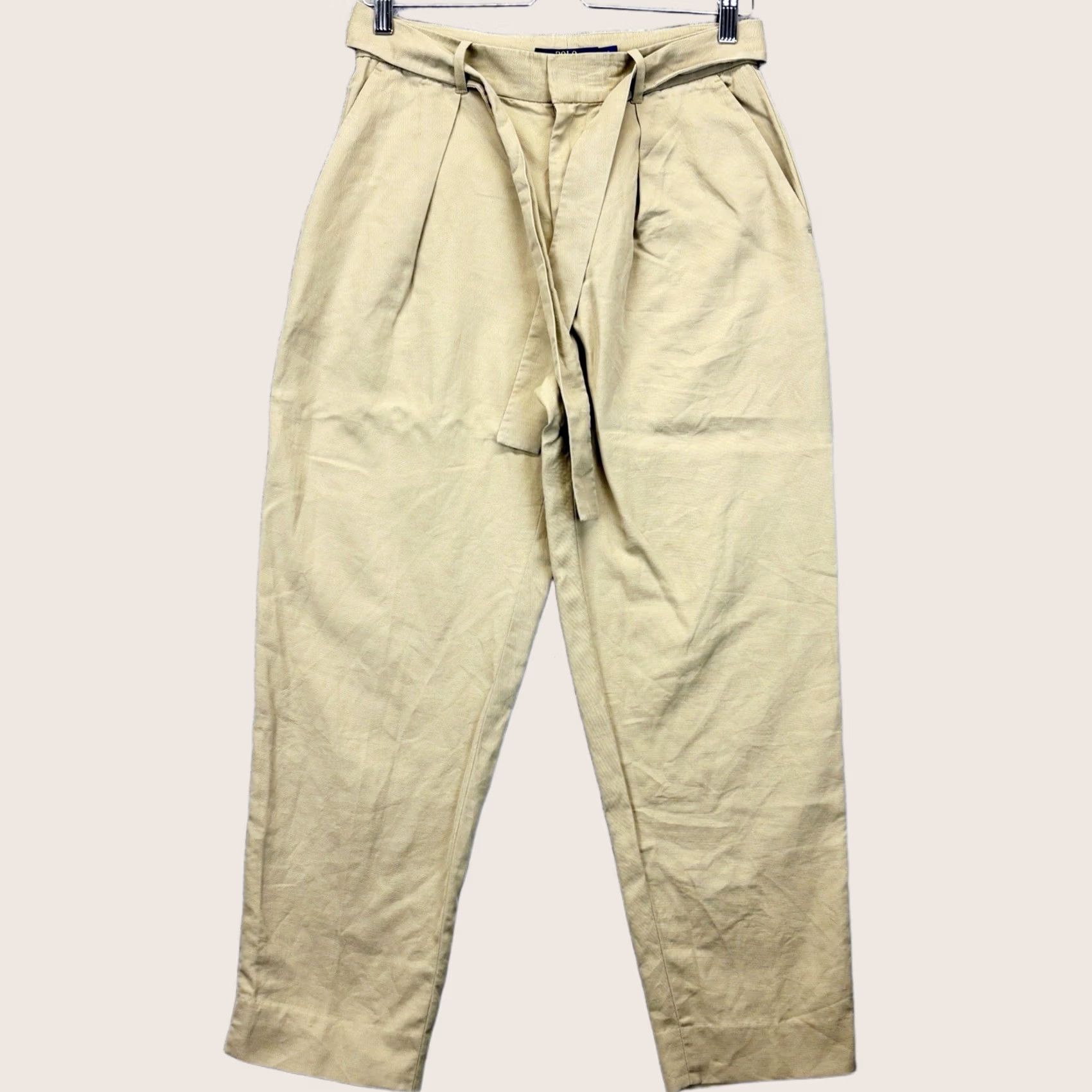Polo Ralph Lauren VINTAGE Polo Ralph Lauren Cropped Linen Cotton Blend Trouser Khaki Women W28 UK8 Size 30" / US 8 / IT 44 - 1 Thumbnail