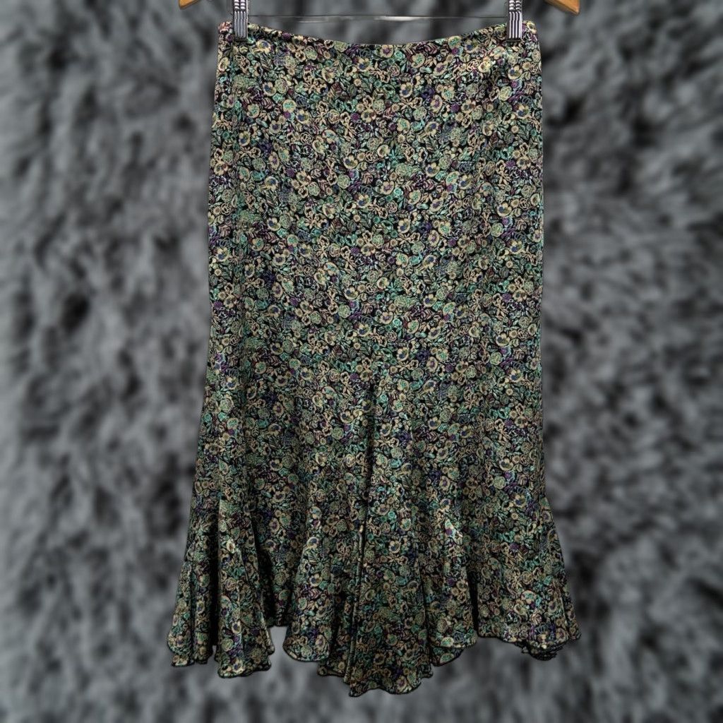 VINTAGE Dana Buchman Silk Skirt Midi Women's Size 4 Floral Multicolor Flounce Y2K Party/Cocktail Womens