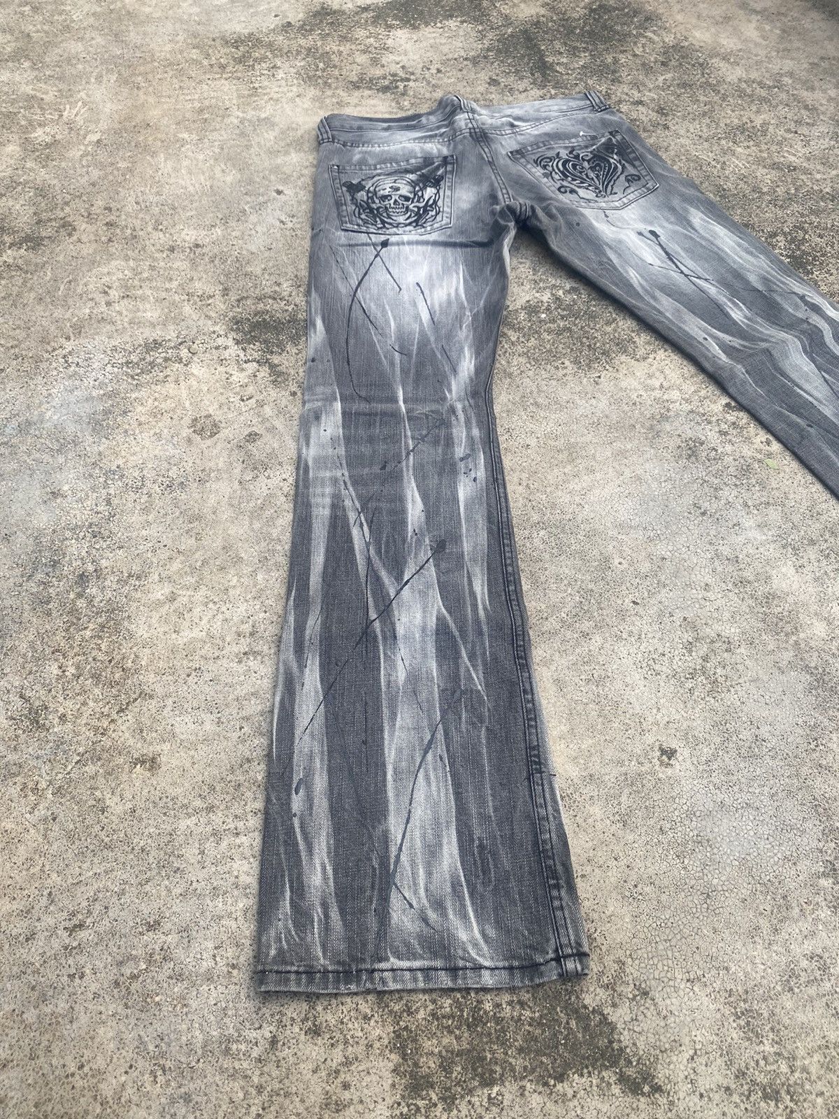If Six Was Nine × Japanese Brand Flare Jeans Sorridere Honeycomb Painted Splash Size US 32 / EU 48 - 13 Thumbnail