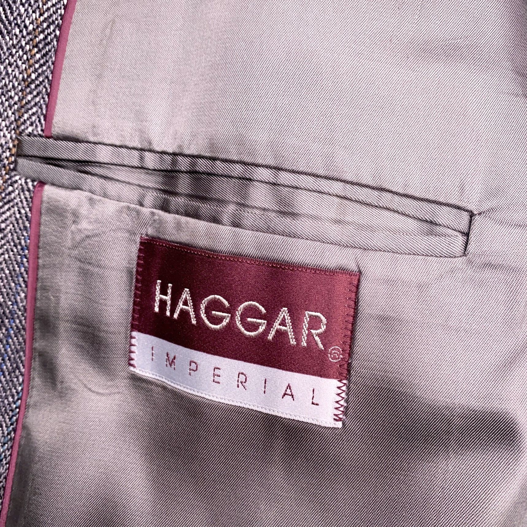 Haggar VINTAGE Haggar Imperial Sport Coat Gray Wool Tweed Herringbone USA 48R Blazer Regular Notch Single-Breasted Two-Button Front Jacket Size 48R - 3 Thumbnail