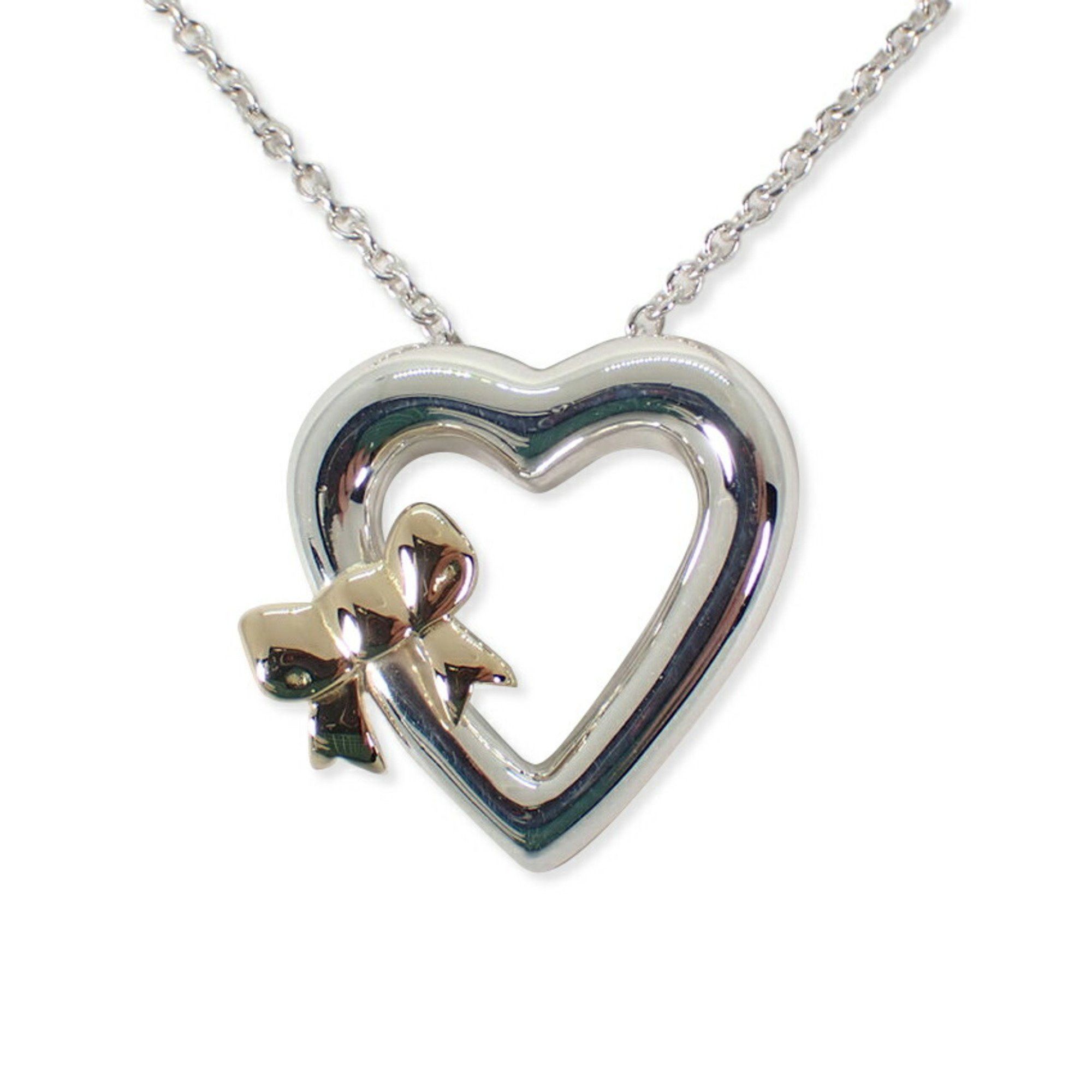 TIFFANY 925 750 Heart Ribbon Pendant Necklace