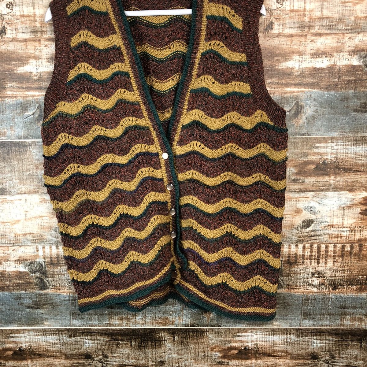 Handmade × Japanese Brand × Vintage Japan vintage wave cardigan Vest Knitwear #A2047 Size M / US 6-8 / IT 42-44 - 3 Thumbnail