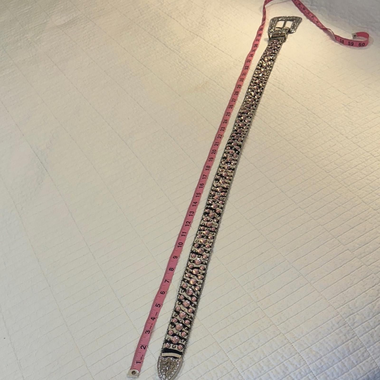 Other Western Studded Leather Belt Zebra Pink Rhinestone Rodeo Size ONE SIZE - 4 Thumbnail
