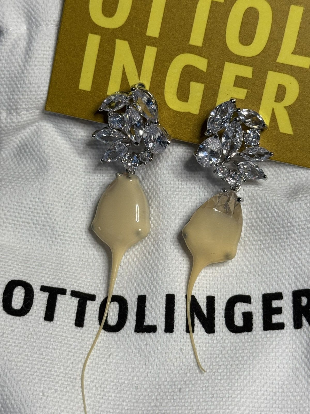 Ottolinger Ottolinger Silver & Off-White Diamond Dip Earrings Size ONE SIZE - 3 Thumbnail