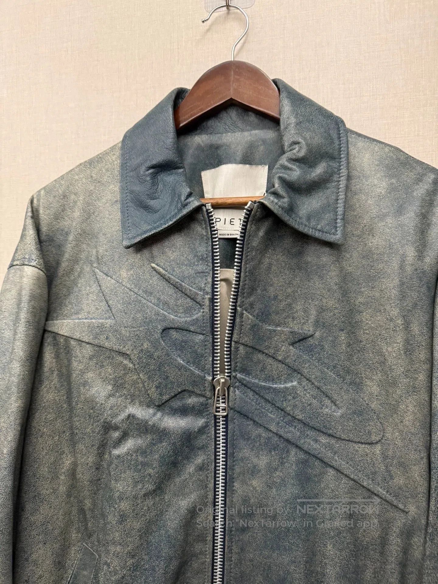 PIET Blue Leather Jacket with Star Design - Size L. Size US L / EU 52-54 / 3 - 3 Thumbnail