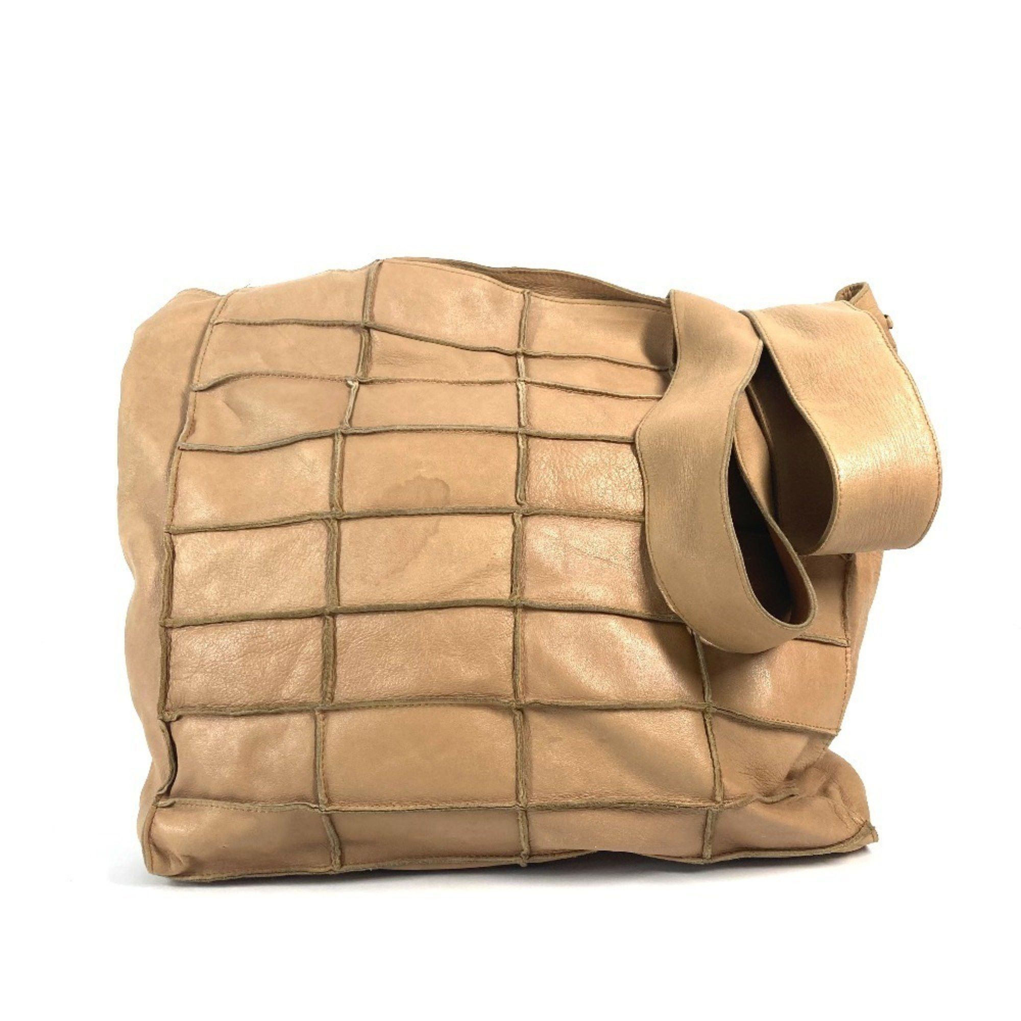Chanel Vintage Chocolate Bar Shoulder Tote Bag Leather Women's Beige