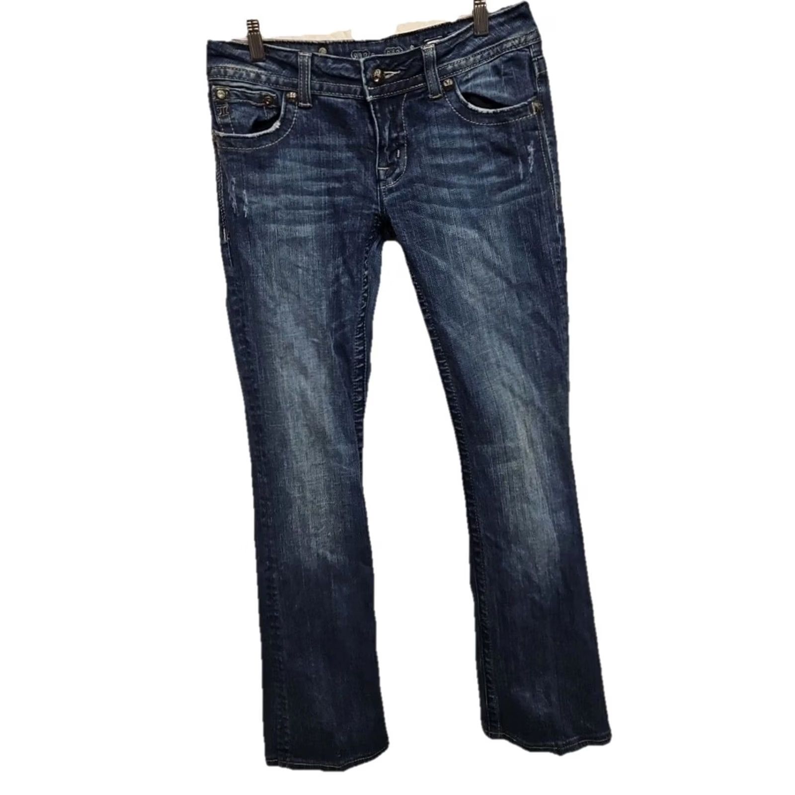 Miss Me Miss Me Jeans Womens 29 Bootcut Mid Rise Rhinestone Wing Pocket Blue 29 Regular Womens Jeans Size 29" - 2 Thumbnail