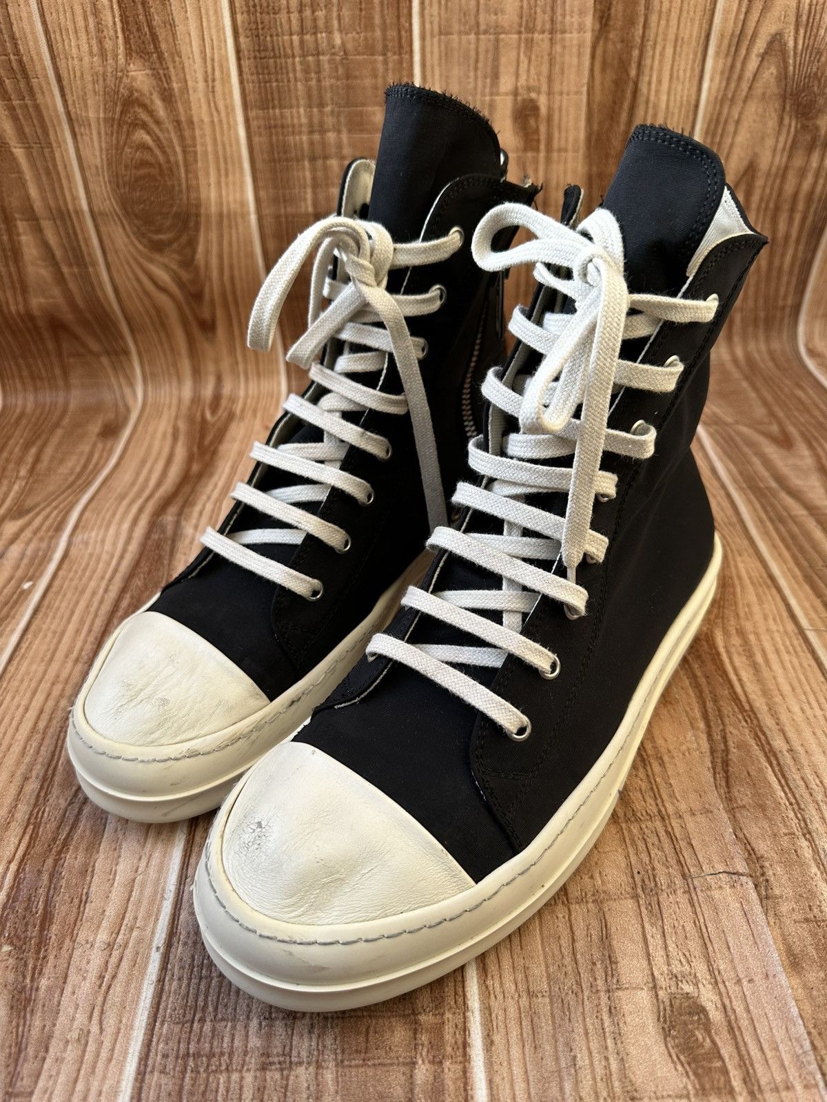 Rick Owens Rick Owens DRKSHDW Nylon Ramones Black Milk Hightops Size US 8.5 / EU 41-42 - 2 Thumbnail