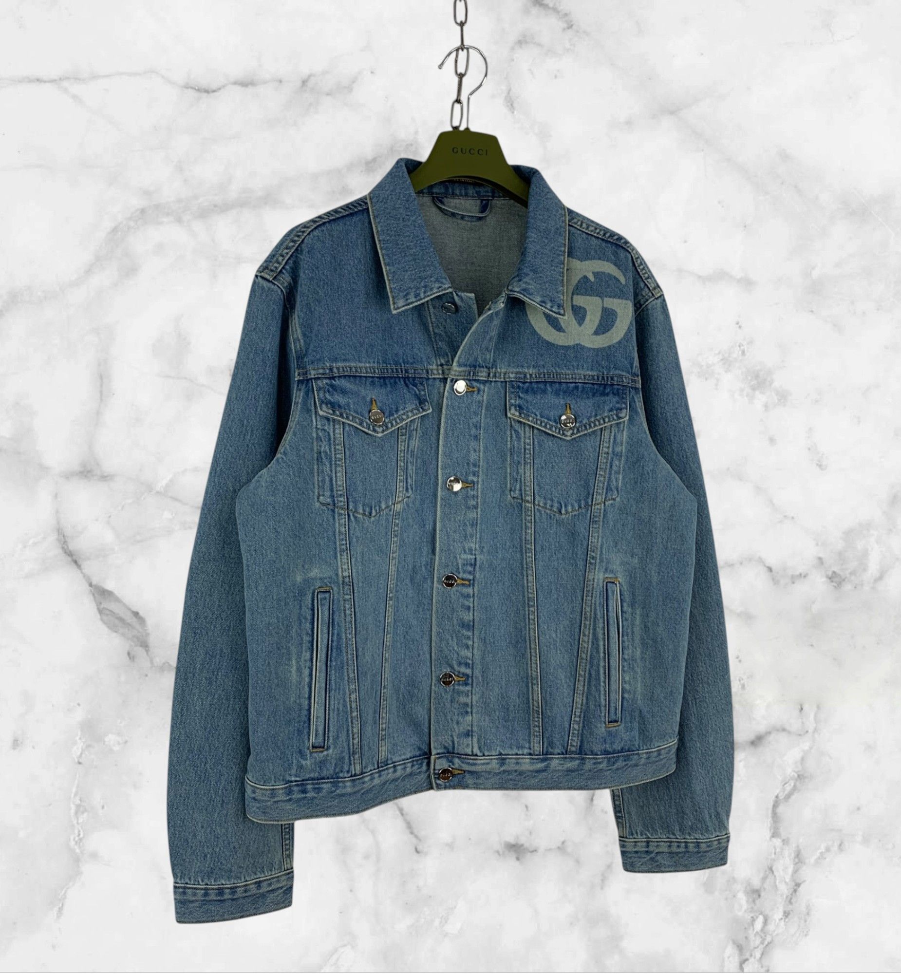 Gucci Gucci GG Double G Lasered Buttoned Pockets Denim Jacket Size US L / EU 52-54 / 3 - 1 Thumbnail