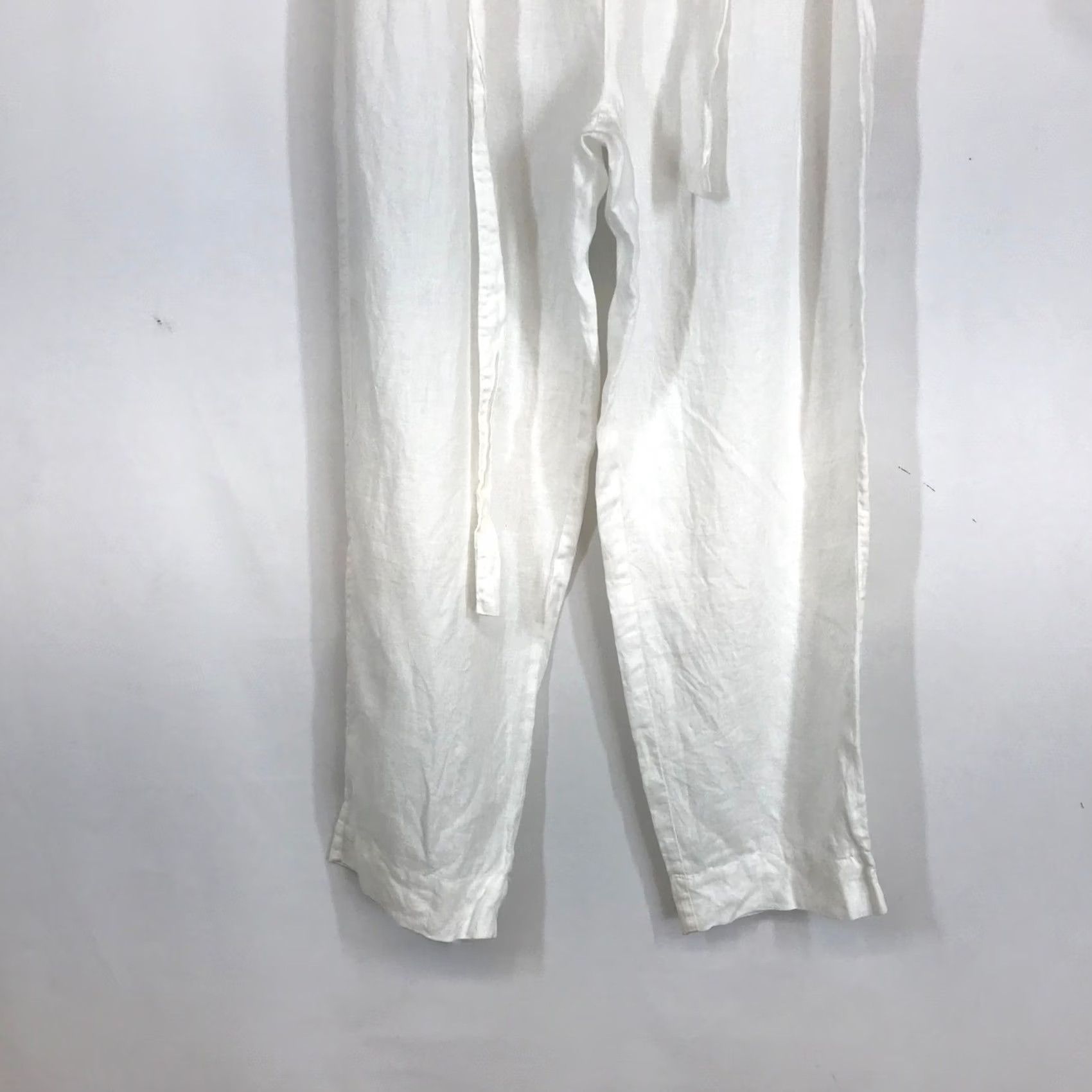 Joie JOIE White 100% Linen High Waisted Pleated Tie Belt Pants Size 10 Size 32" / US 10 / IT 46 - 3 Thumbnail