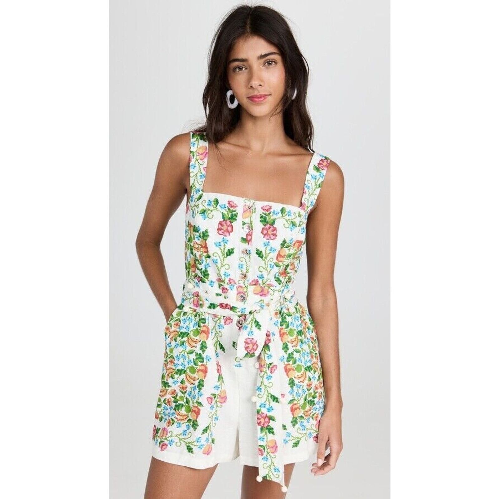 Farm Rio Farm Rio Floral Romance Linen Romper Size XS Size 28" / US 6 / IT 42 - 5 Thumbnail