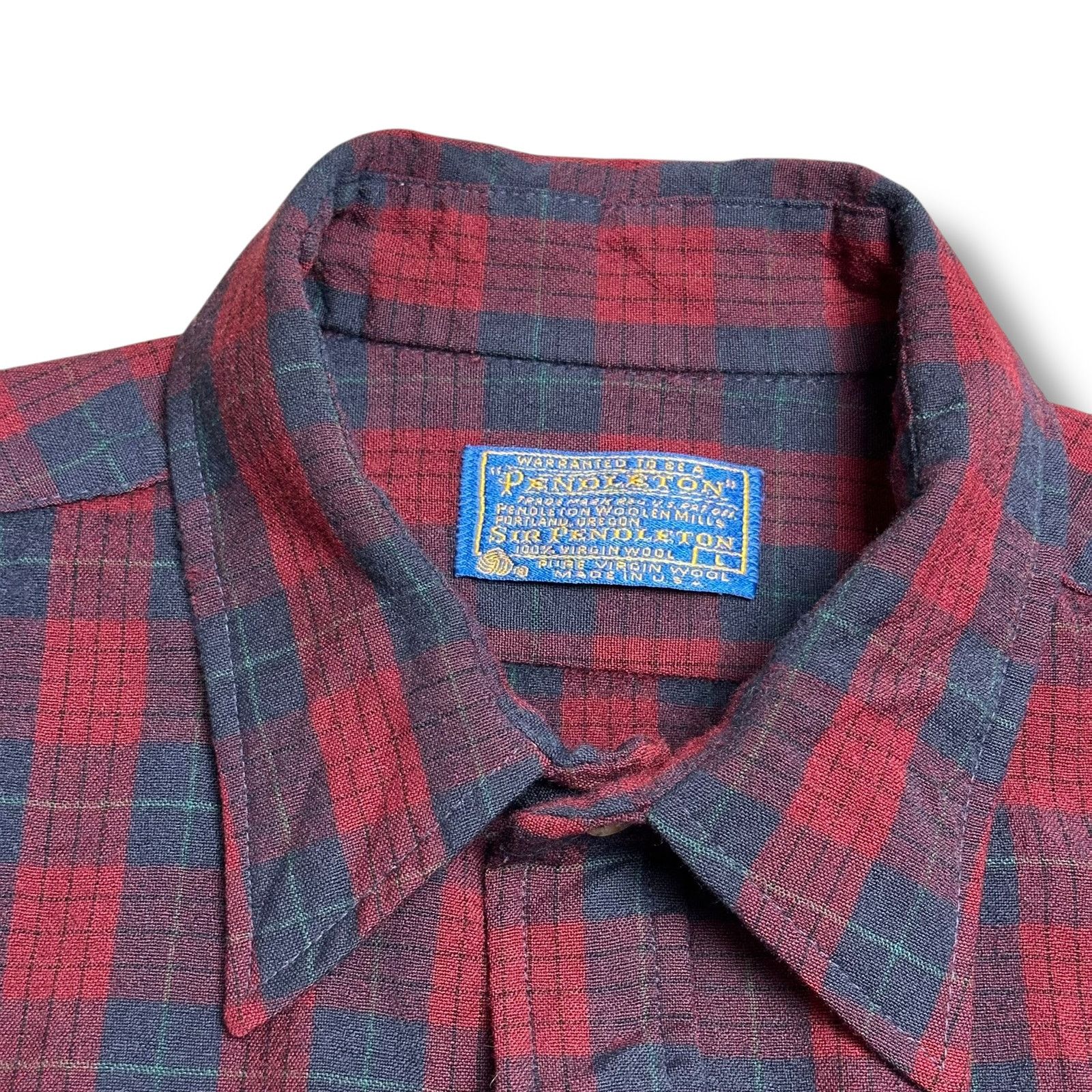 Pendleton × Vintage Vintage Sir Pendleton Red Navy Blue Plaid Wool Flannel Shirt Size US L / EU 52-54 / 3 - 3 Thumbnail