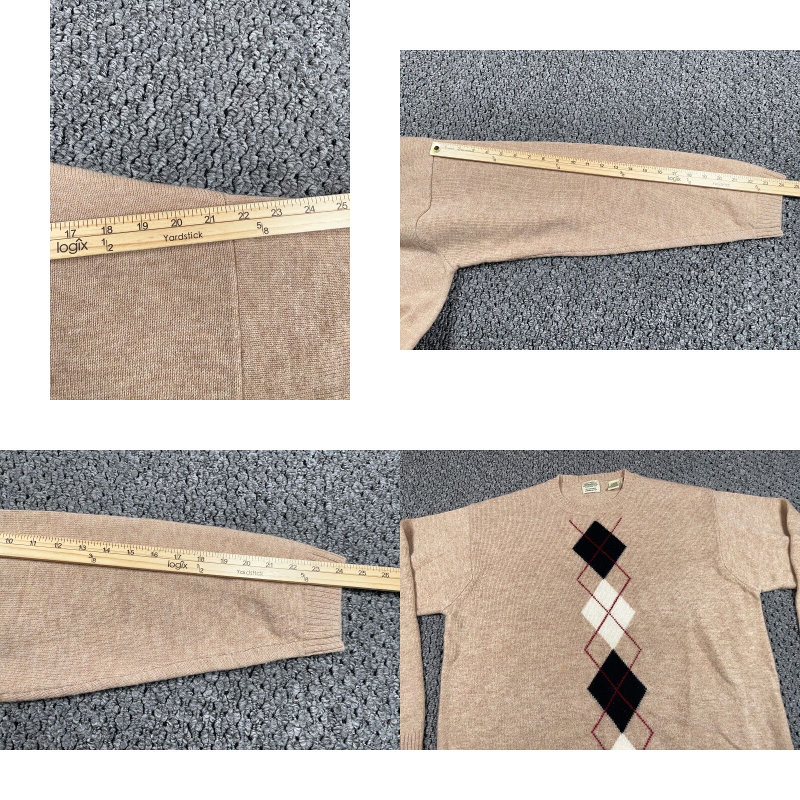 Vintage VINTAGE St. John's Bay Argyle Lambs Wool Sweater Shirt Mens Large Beige Lightweight 90s Preppy Size US L / EU 52-54 / 3 - 8 Thumbnail