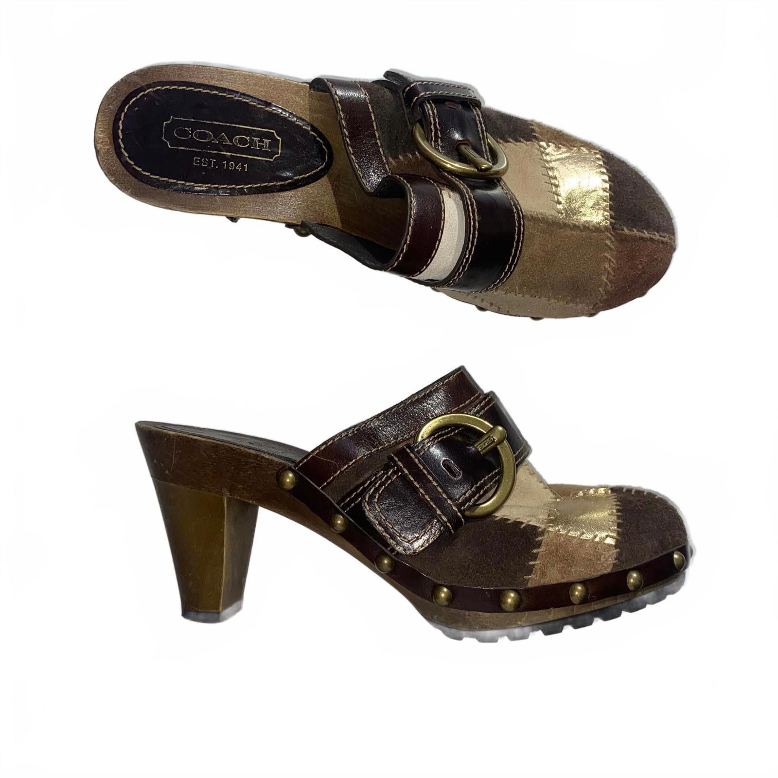 Coach Vintage Coach Patchwork Leather Heeled Mules Clogs 7 Y2K Size US 7 / IT 37 - 1 Thumbnail