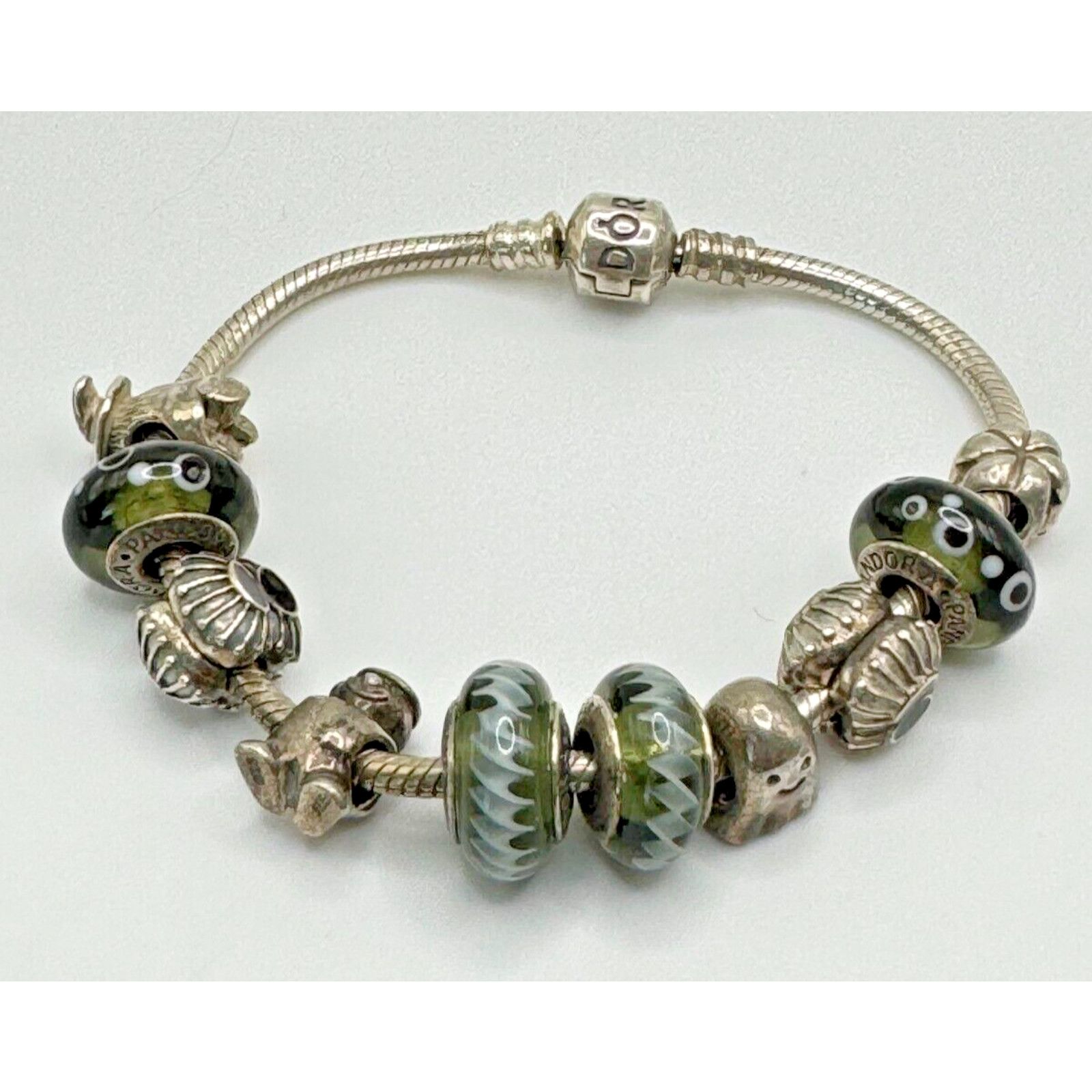 pandora Auth Pandora 925 sterling silver 7.5" bracelet w/10 charms Size ONE SIZE - 1 Thumbnail
