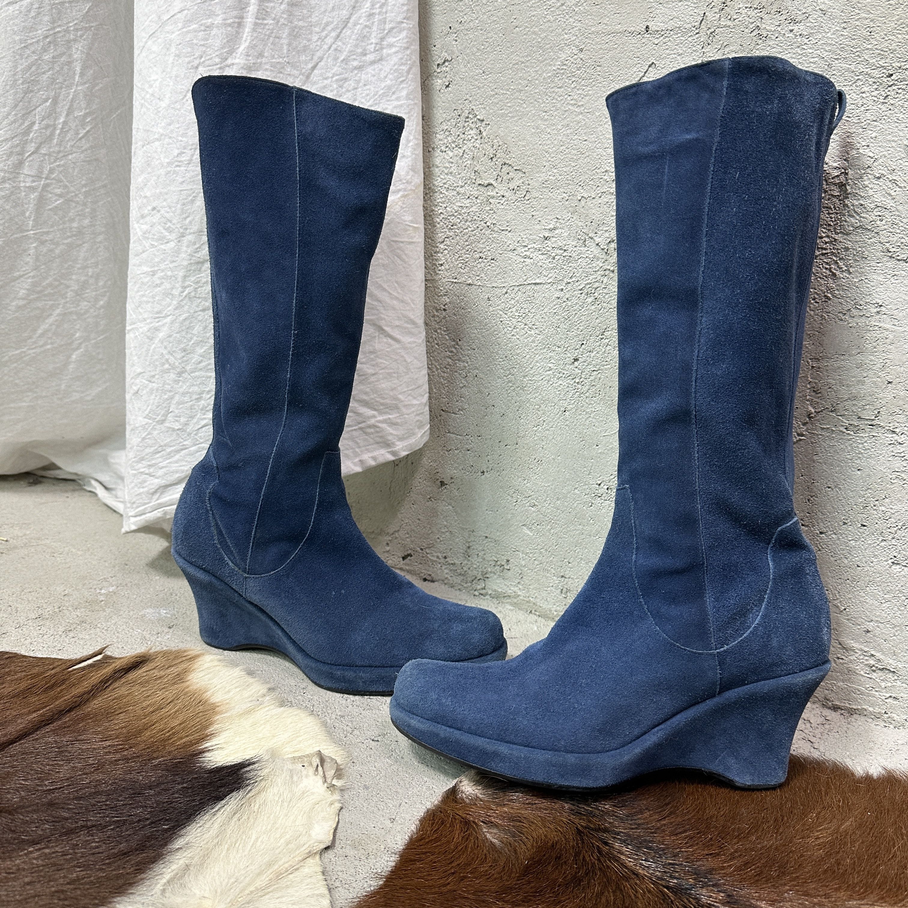 Vintage Vintage Leather Platform Wedge Suede Boots Y2K Size US 7 / IT 37 - 2 Thumbnail