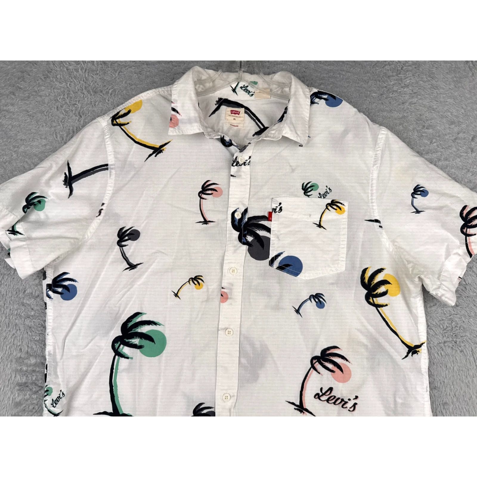 Levi's VINTAGE Levis Shirt Men Extra Large White Palm Tree Sunset Hawaiian Button Up Cotton Size US XL / EU 56 / 4 - 4 Thumbnail