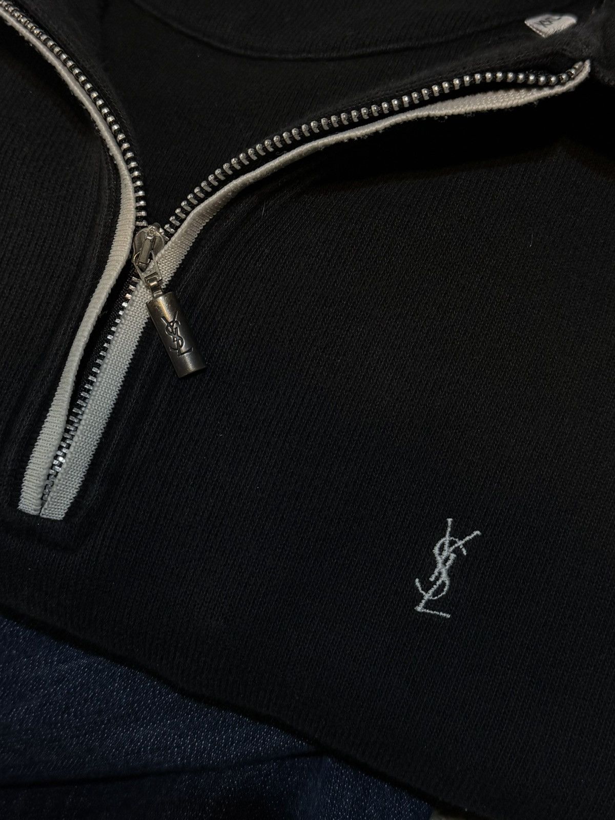 Yves Saint Laurent 90s YSL Sweatshirt 1/4 Quarter Zip Black Vintage Sweater Size US XXL / EU 58 / 5 - 3 Thumbnail