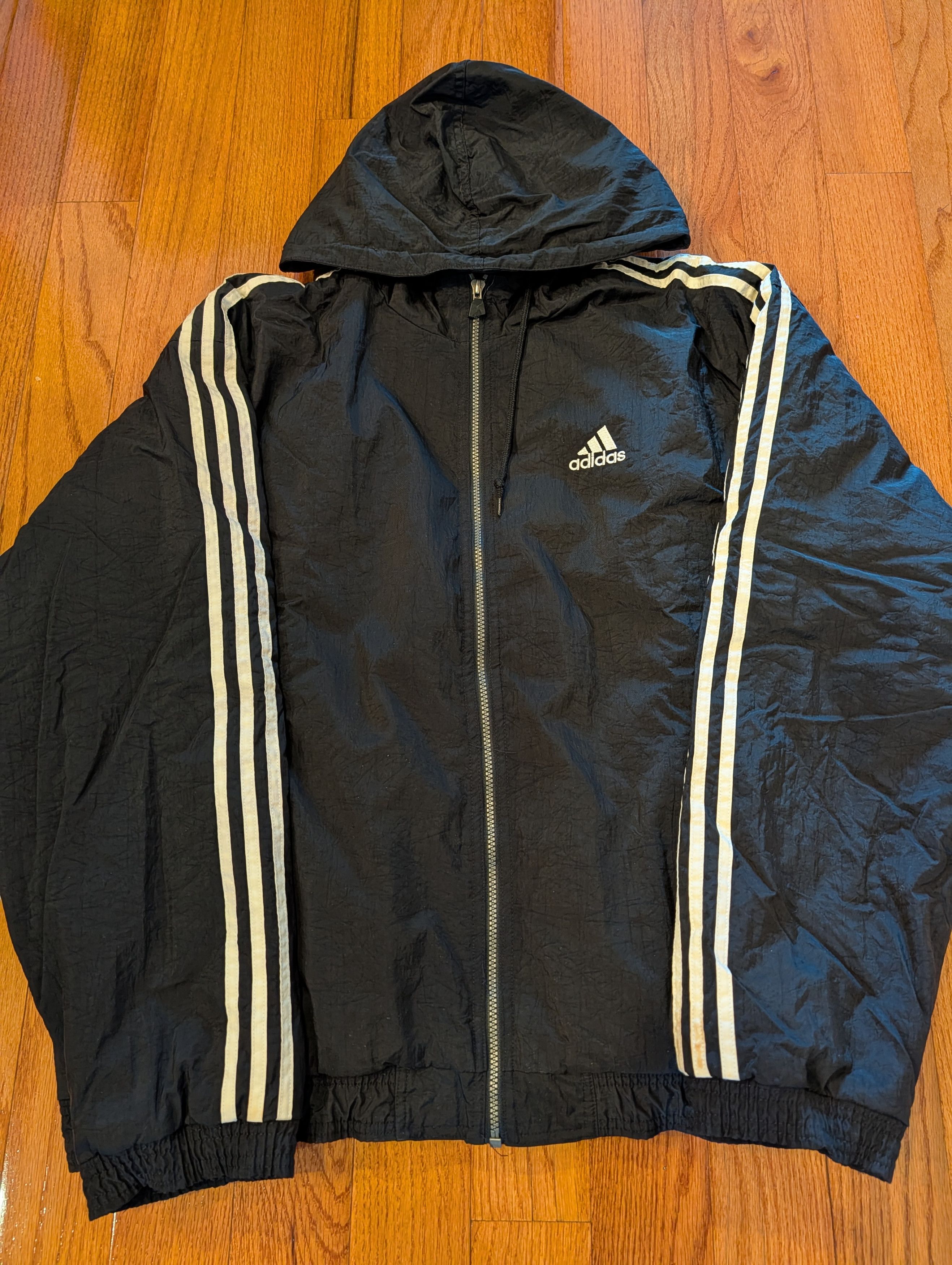 Adidas Vintage 90s Adidas Big Logo Striped Windbreaker Jacket Size US XL / EU 56 / 4 - 6 Thumbnail