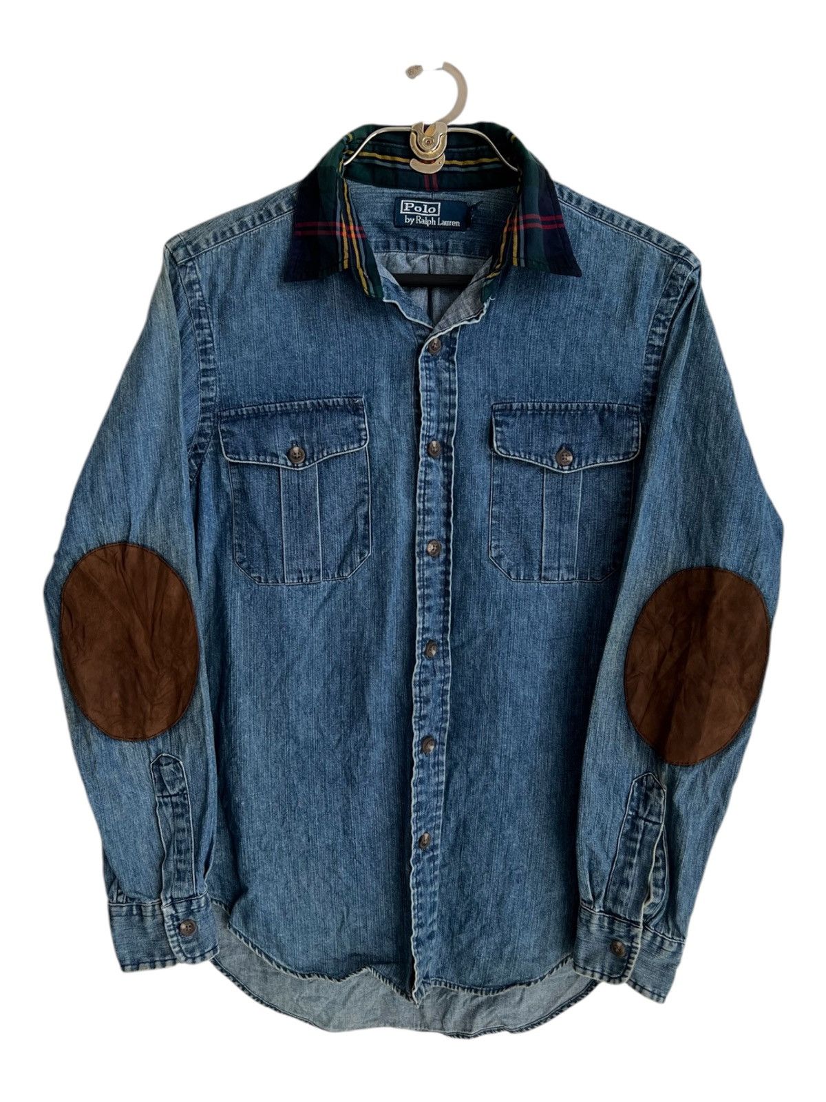 RRL Ralph Lauren 1990s Polo Ralph Lauren Tartan + Leather Elbow Work Jacket Size US S / EU 44-46 / 1 - 1 Thumbnail