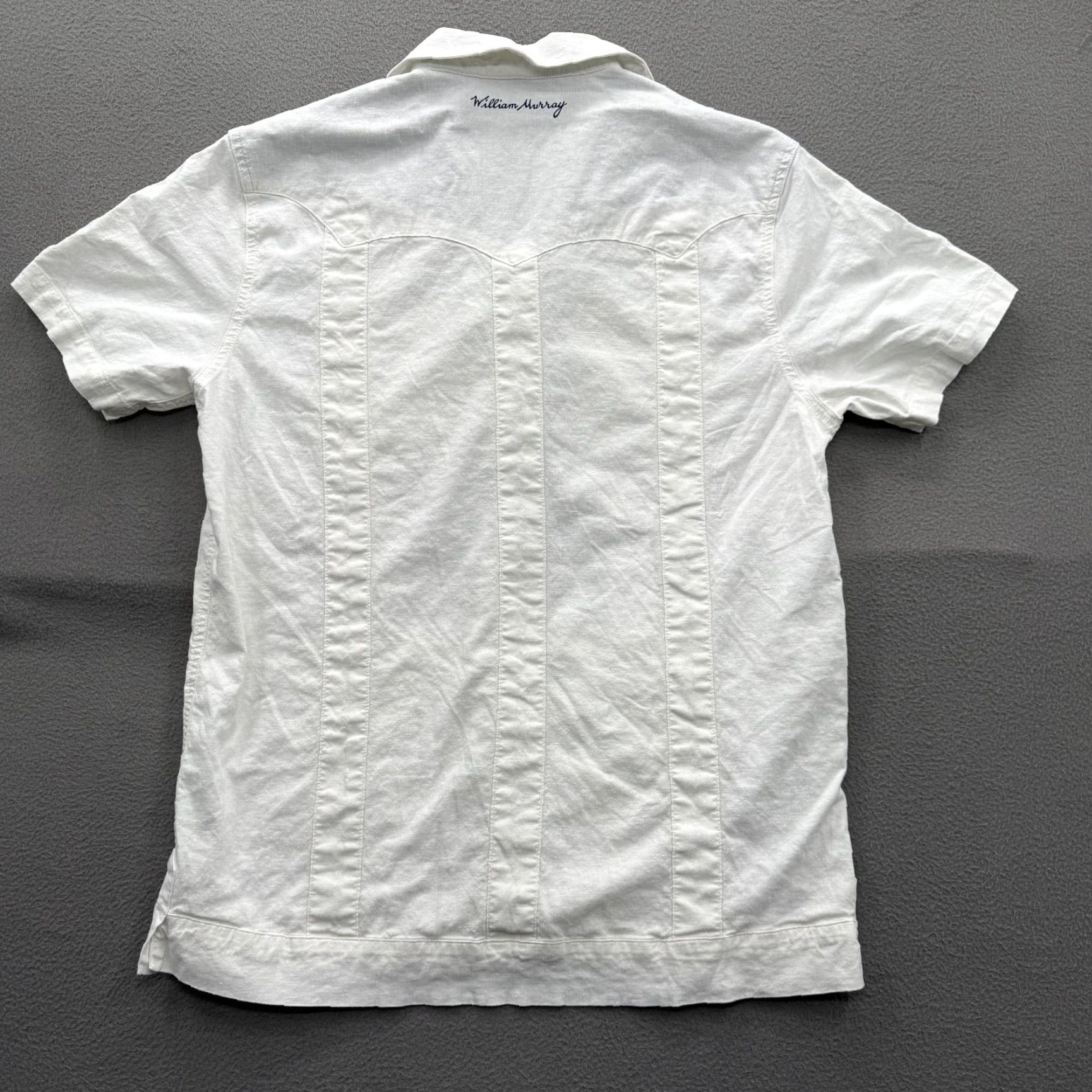 Vintage William Murray Shirt Mens M White Short Sleeve Button-Up Golf Guayabera Embroidered Pockets Linen-Viscose Lightweight Summer Size US M / EU 48-50 / 2 - 2 Thumbnail