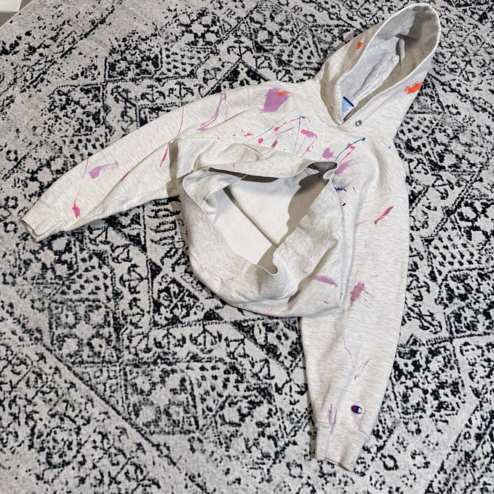 Champion × Vintage Champion Unisex Grey Cotton Hoodie Size S Paint Splatter Size US S / EU 44-46 / 1 - 10 Thumbnail