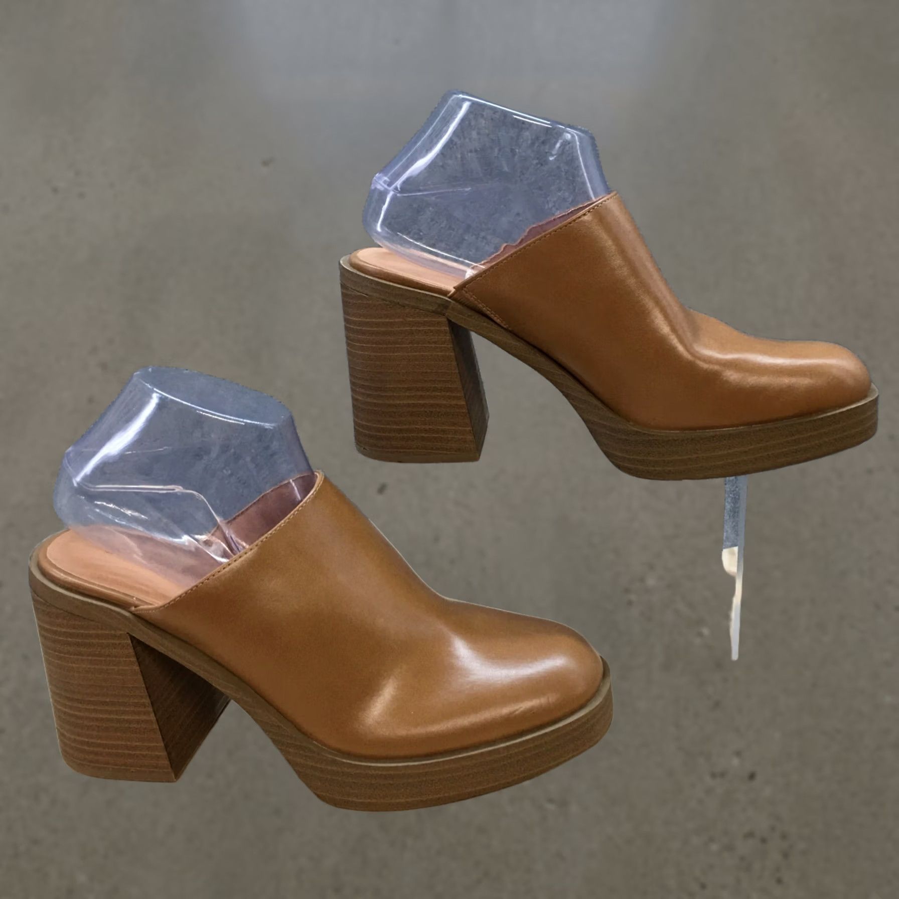 Vintage Universal Thread Heels Women Platform Mule Brown Faux Leather Slip On 10" Size US 10 / IT 40 - 1 Thumbnail