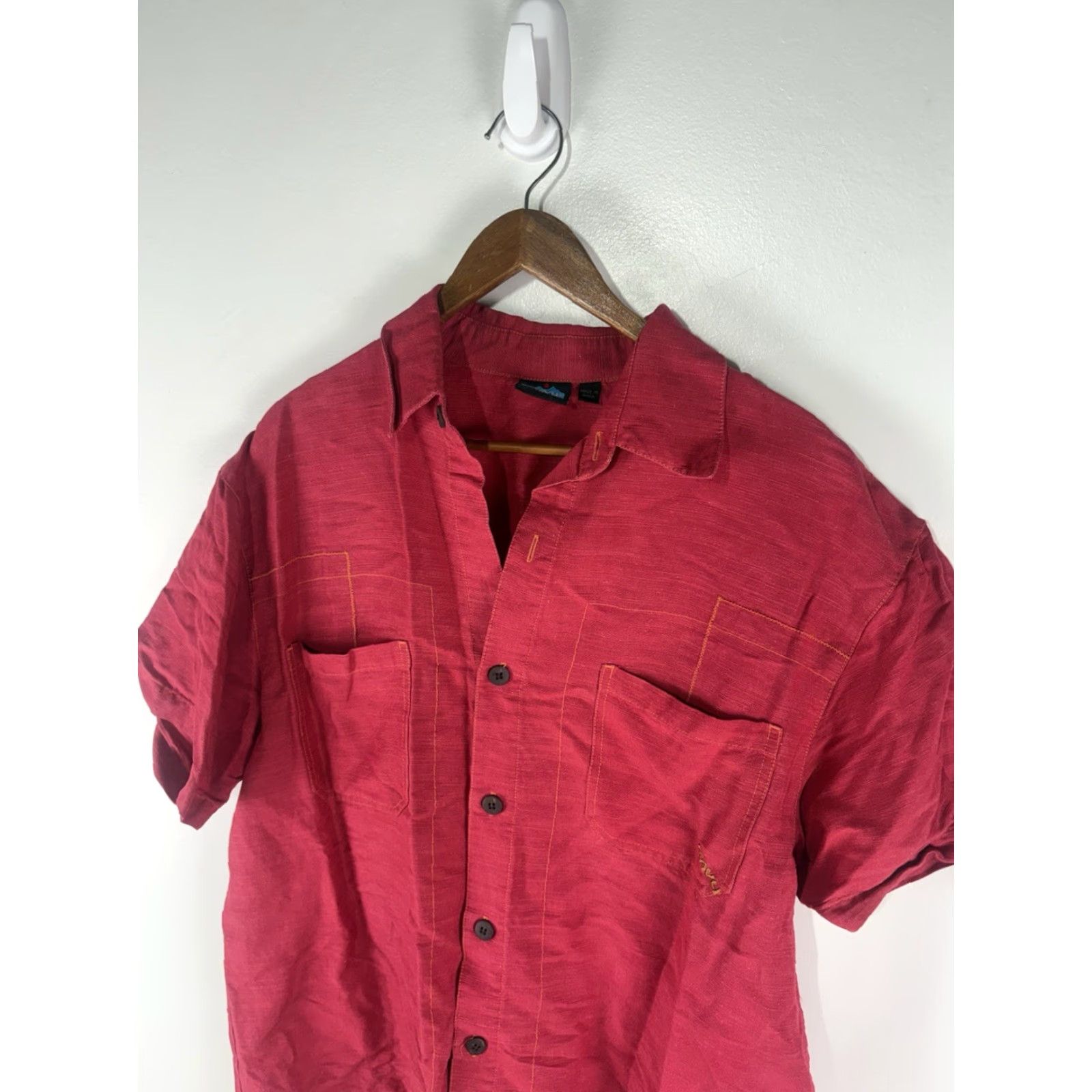 KAVU KAVU Men's Short Sleeve Button-Up Shirt L Red Bamboo Viscose Casual Travel Summer Size US L / EU 52-54 / 3 - 2 Thumbnail