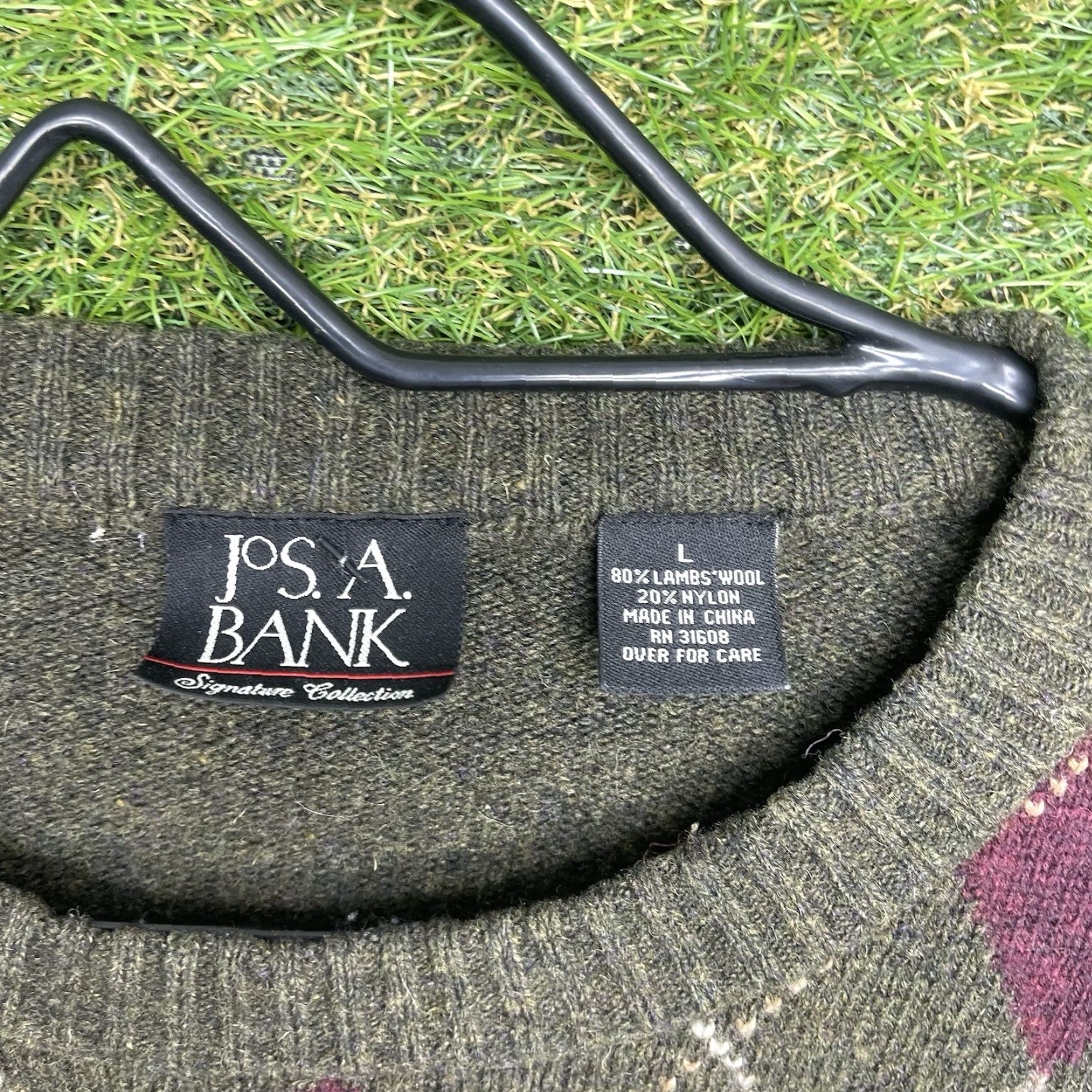 Jos. A. Bank Jos. A. Bank Lambswool Sweater Mens L Argyle Print Knit Pullover Crew Neck Winter Casual Knit Wool Green Baggy? Size US L / EU 52-54 / 3 - 6 Thumbnail