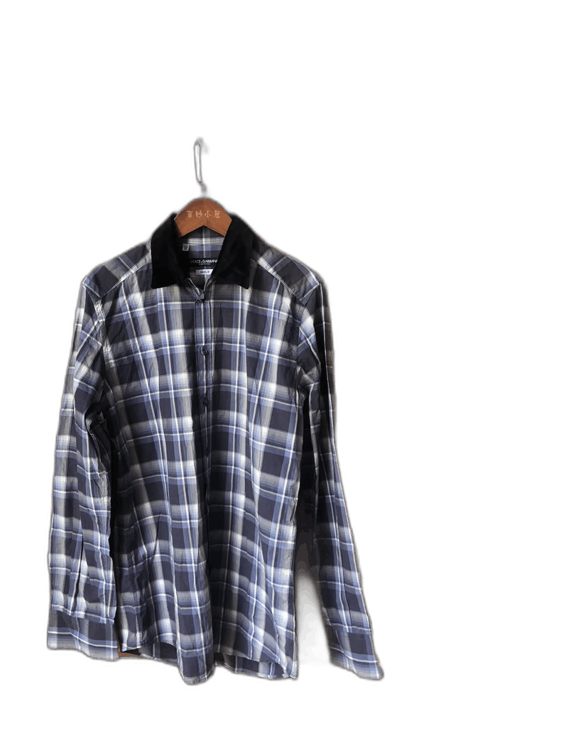 Dolce & Gabbana Velvet Collar Long Sleeve Plaid Shirt Size US L / EU 52-54 / 3 - 1 Thumbnail