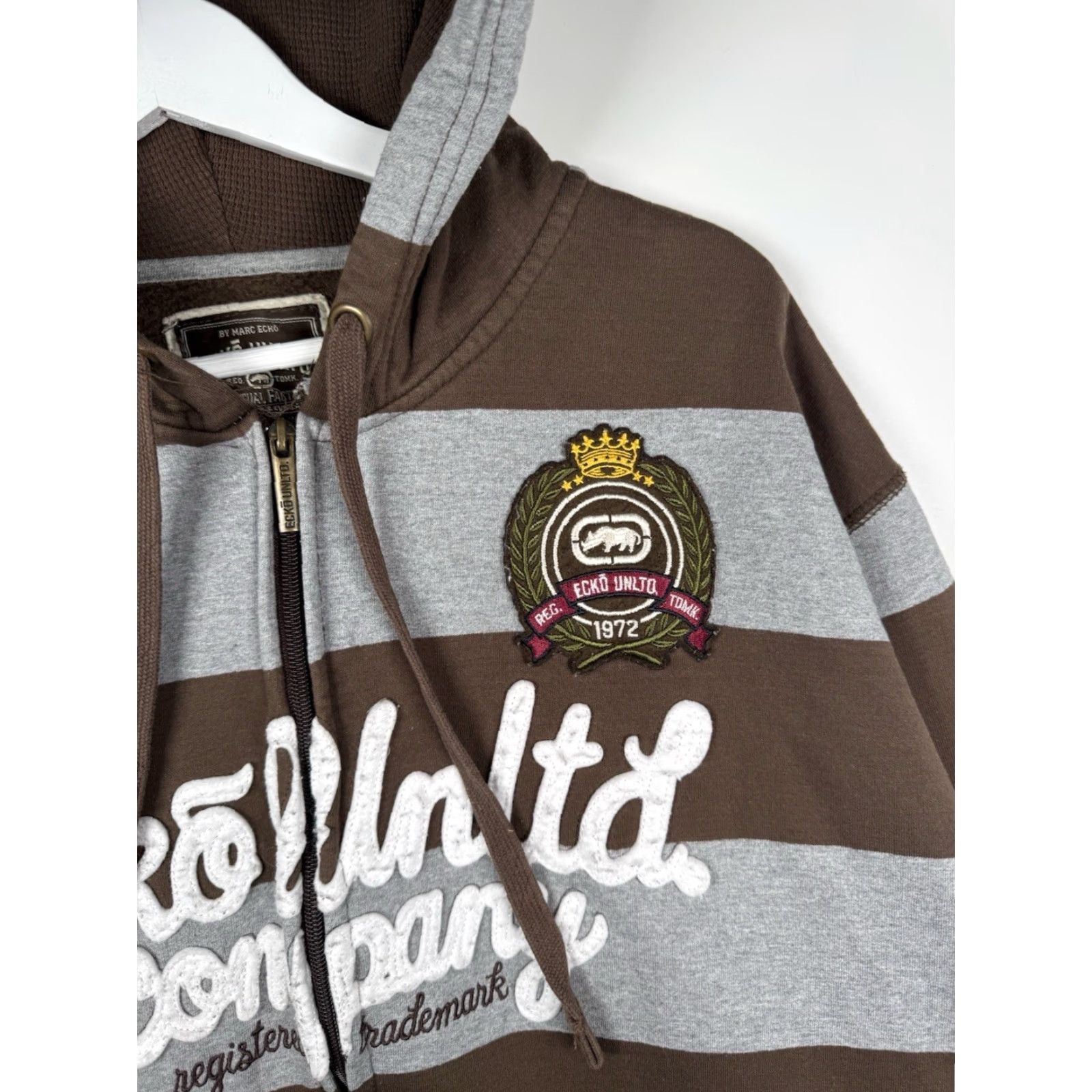 Ecko Unltd. VINTAGE Ecko Unltd. Hoodie Full Zip Striped Gray Brown Men’s L - Y2K Sweatshirt Fashion Sports Logo Crew Neck All Seasons Mens Size US L / EU 52-54 / 3 - 3 Thumbnail