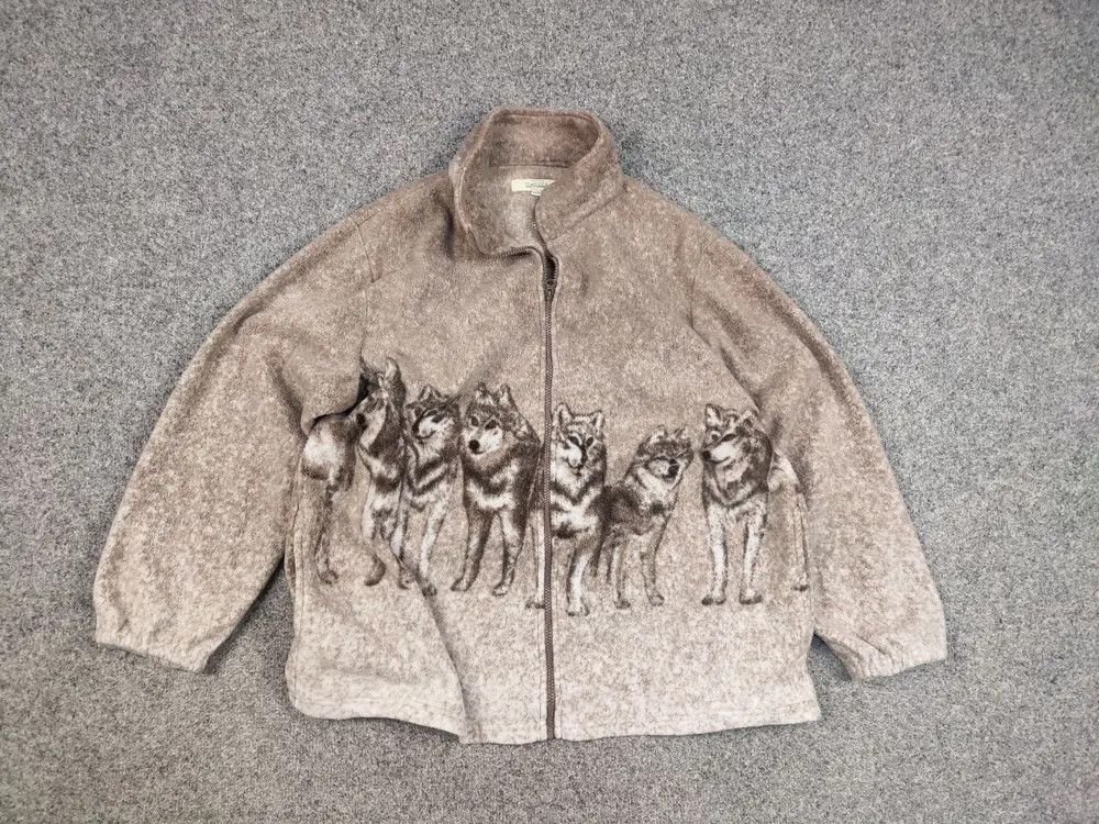 Japanese Brand Vintage 90's Fleece Zip Jacket Supreme Art Brown Wolf Hype Size US M / EU 48-50 / 2 - 5 Thumbnail