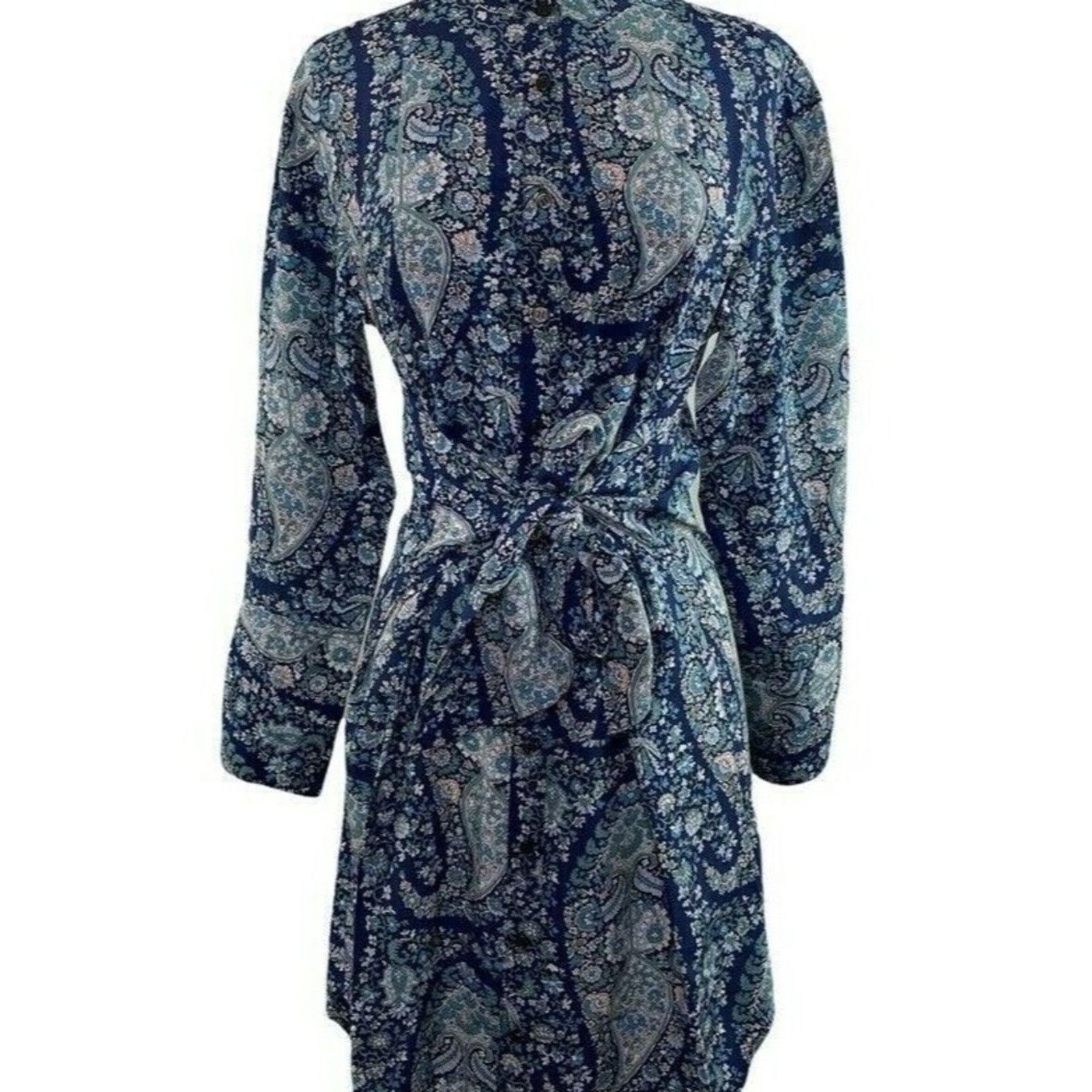 J.Crew JCrew $228 Tie-front Silk Shirt-Dress Blue Paisley 12 NWOT Size XL / US 12-14 / IT 48-50 - 4 Thumbnail