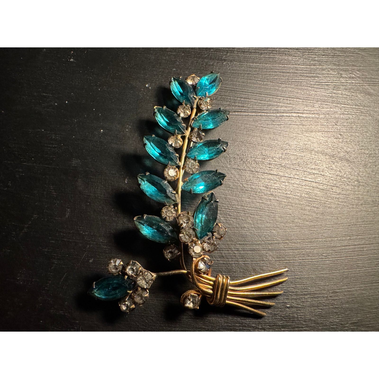 Other Large Aqua/Teal Marquis Cut Glass Rhinestones Czech Brooch Size ONE SIZE - 2 Thumbnail