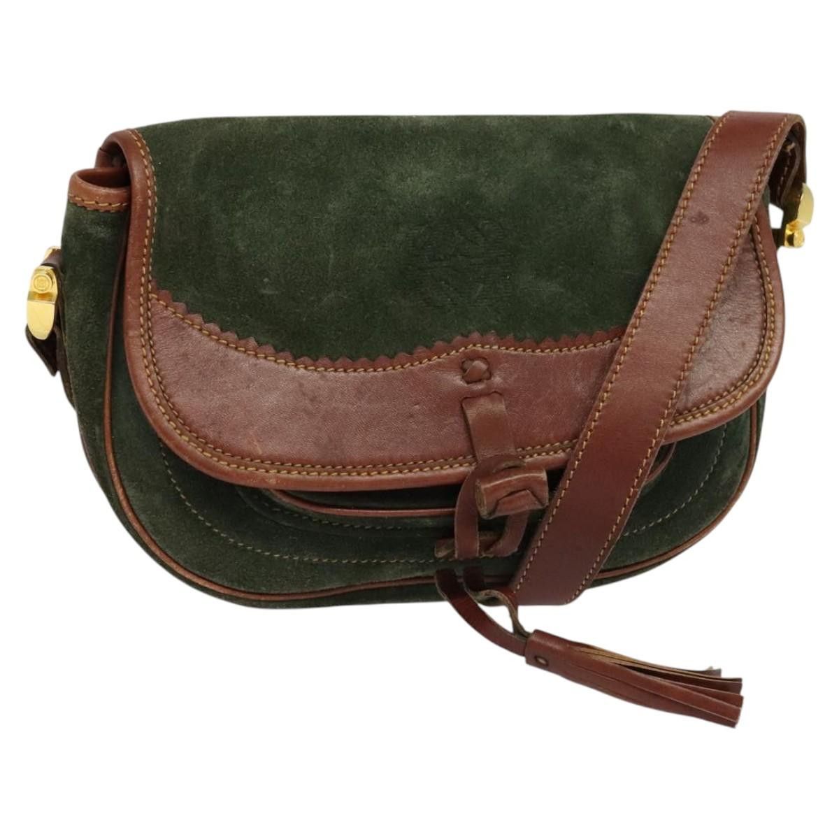 Loewe Anagram Shoulder Bag Suede Green Auth My373, Women's