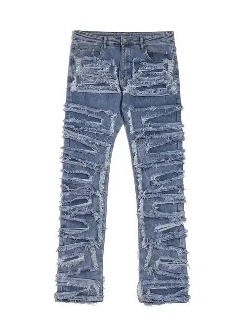 Designer × Jean urban sports patch damaged fade patchwork jeans Size US 32 / EU 48 - 3 Thumbnail