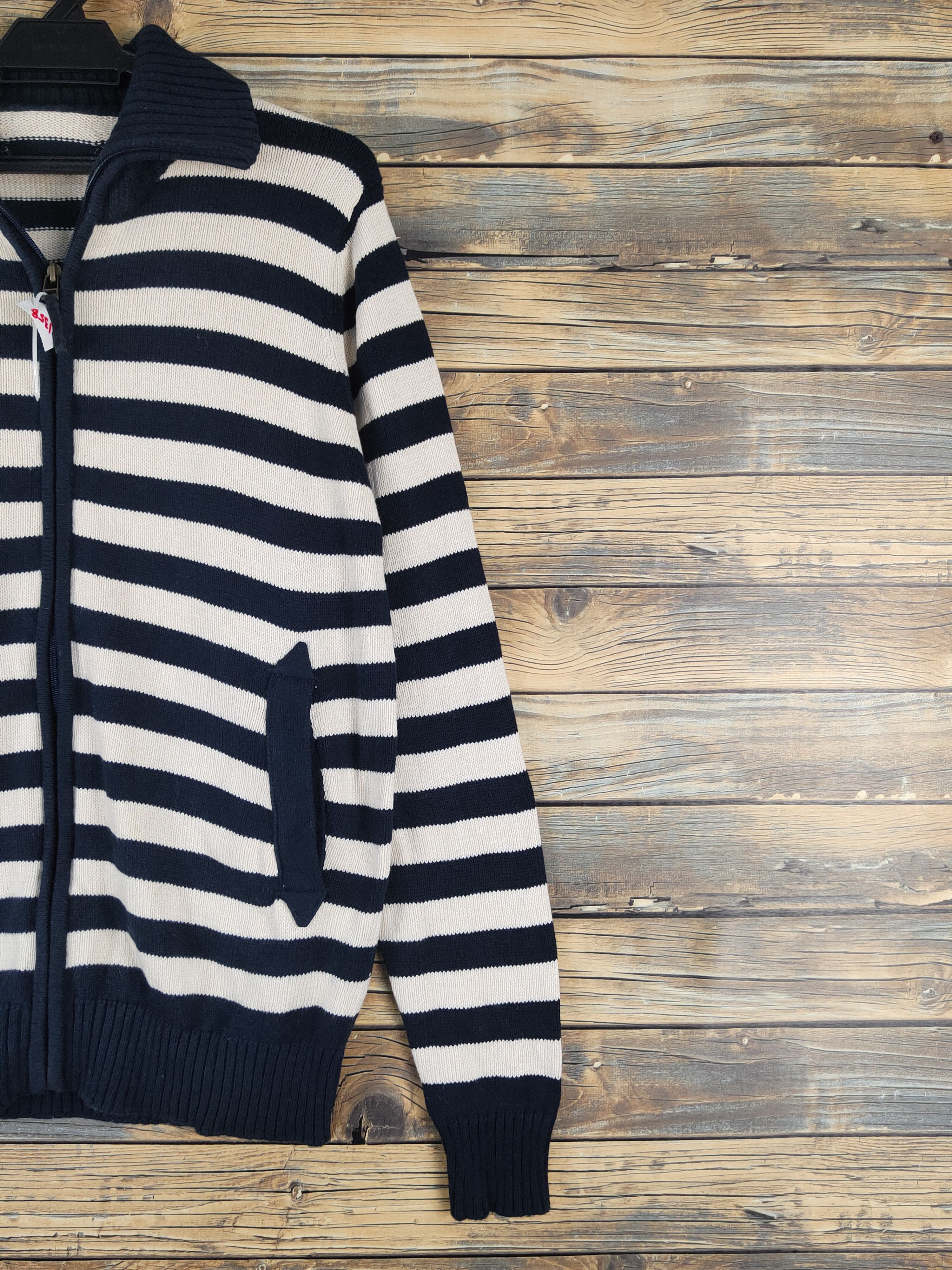 Homespun Knitwear × Japanese Brand × Vintage Inditex Navy Cream Stripe Knitwear Sweaters #W1358 Size US M / EU 48-50 / 2 - 5 Thumbnail